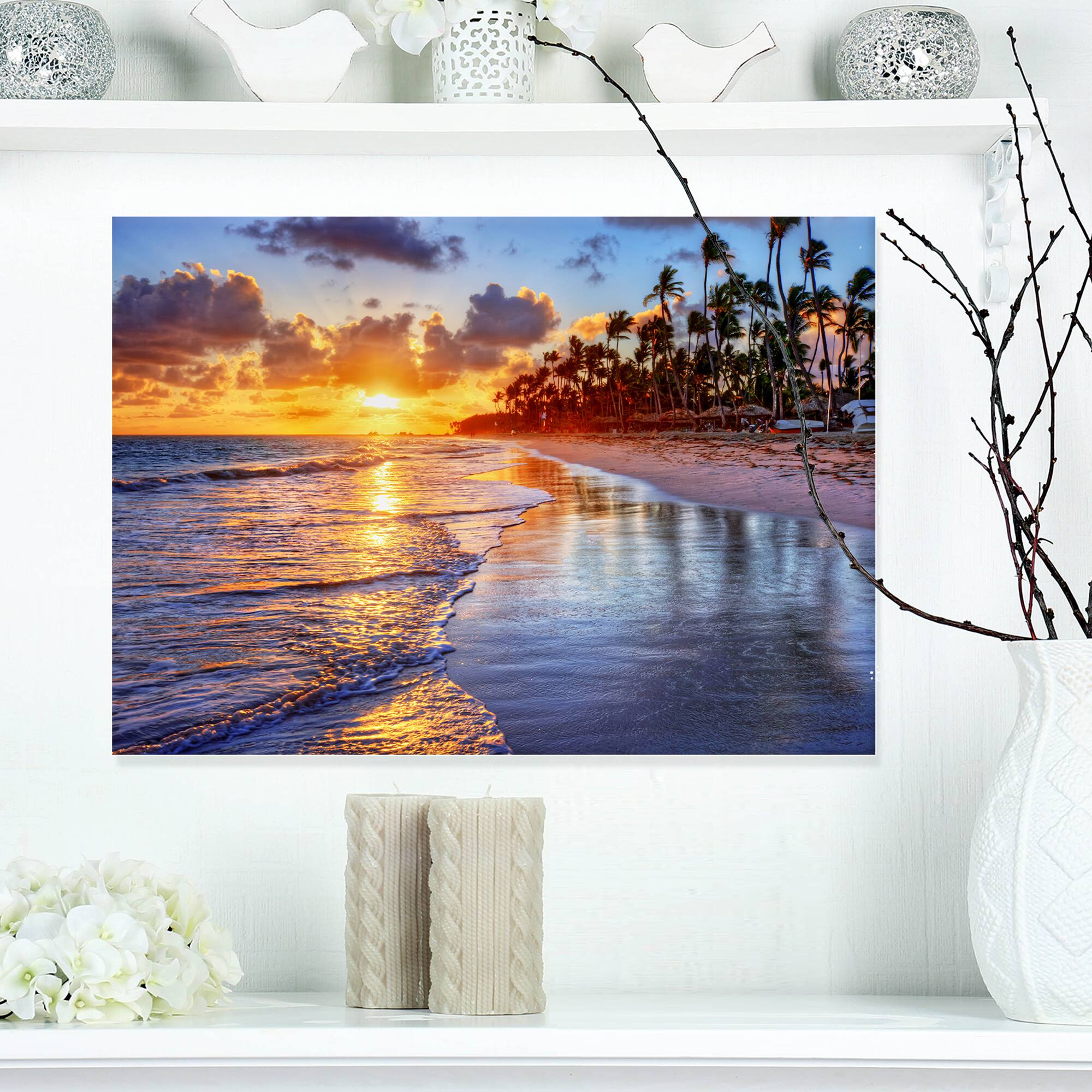 Designart - Beach Side Resort With Palm Trees - Seashore Canvas Art Print