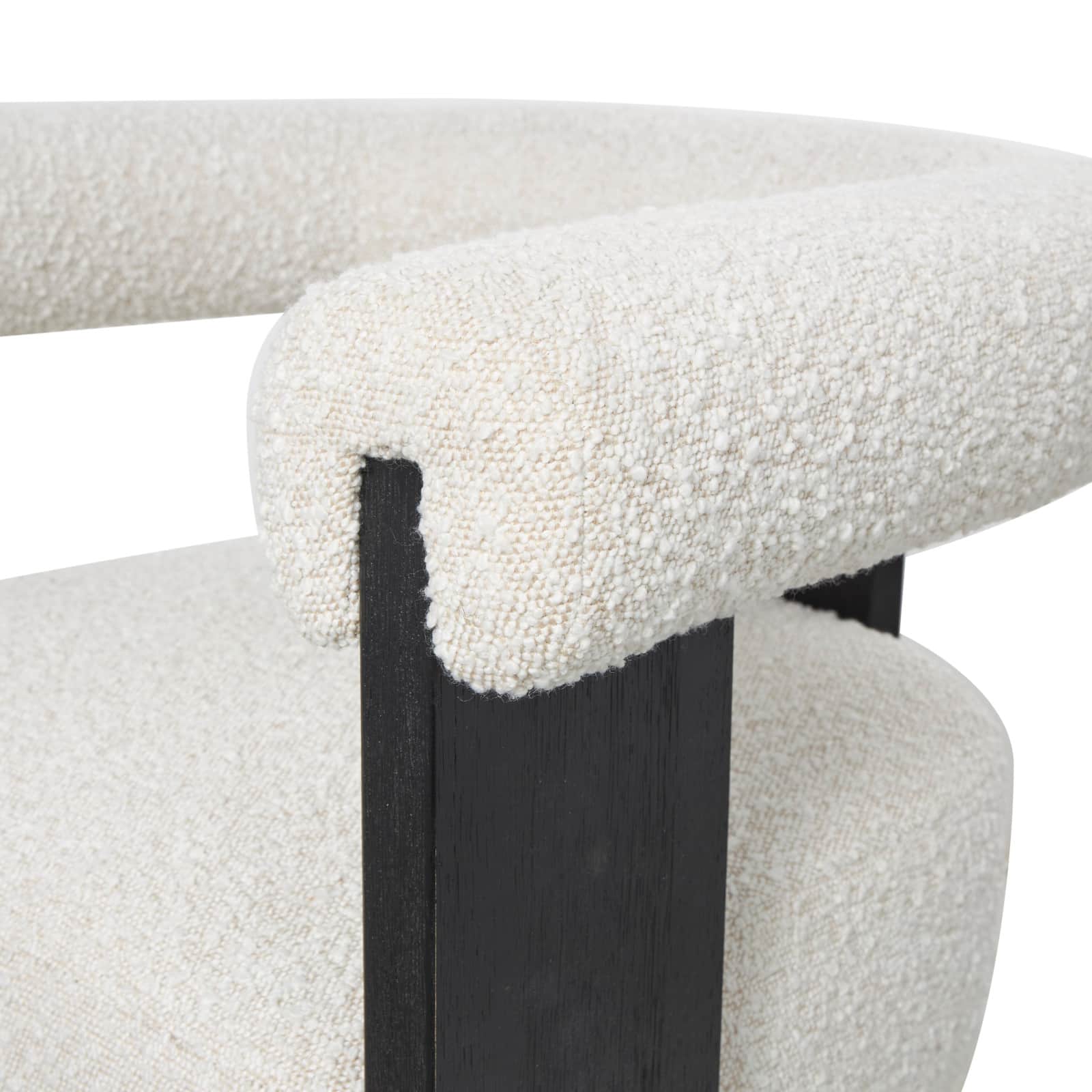 White Curved Back Mid-Century Modern Round Accent Chair with Black Wood Frame