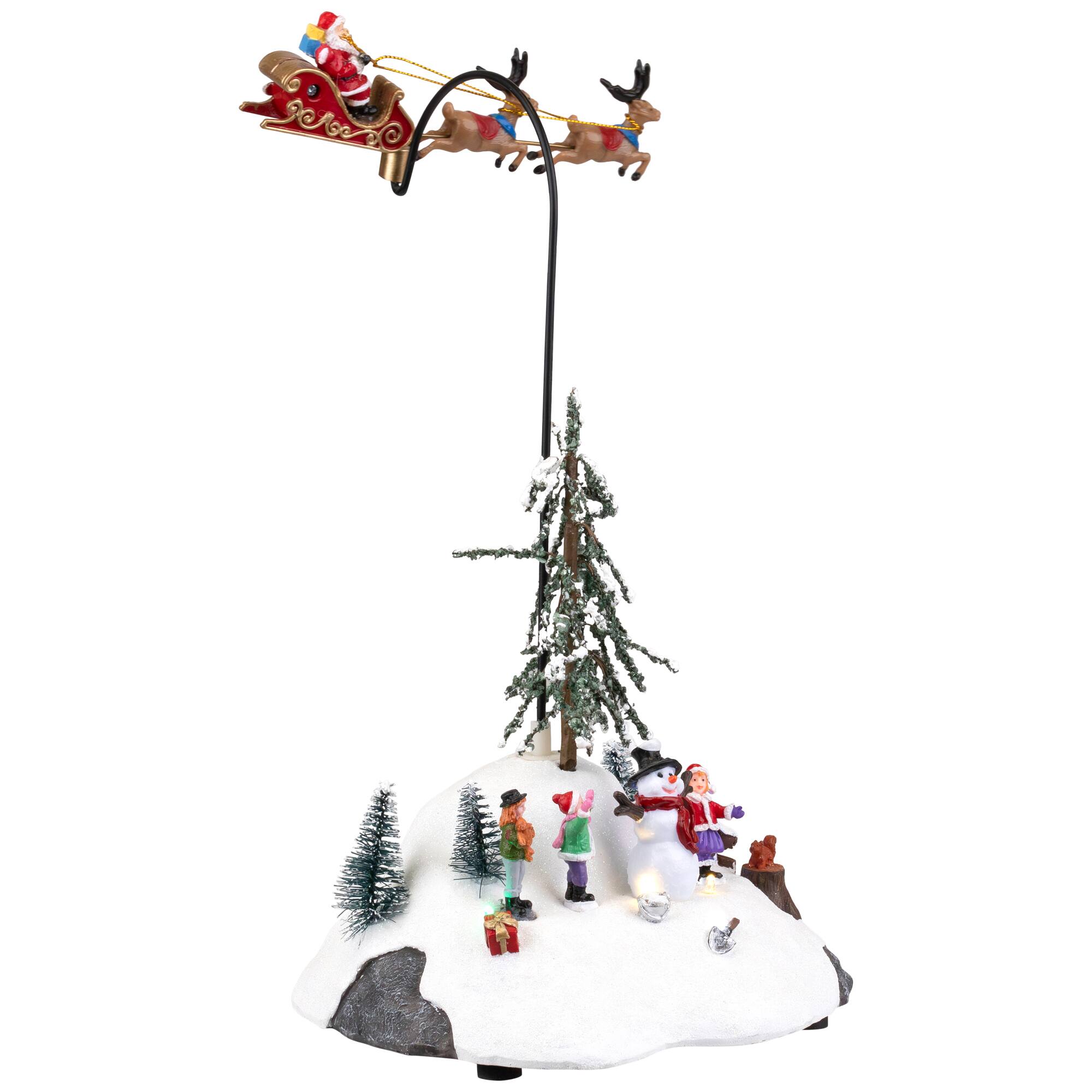 LED Lighted and Musical Flying Santa Animated Christmas Village Display - 13.5&#x22;
