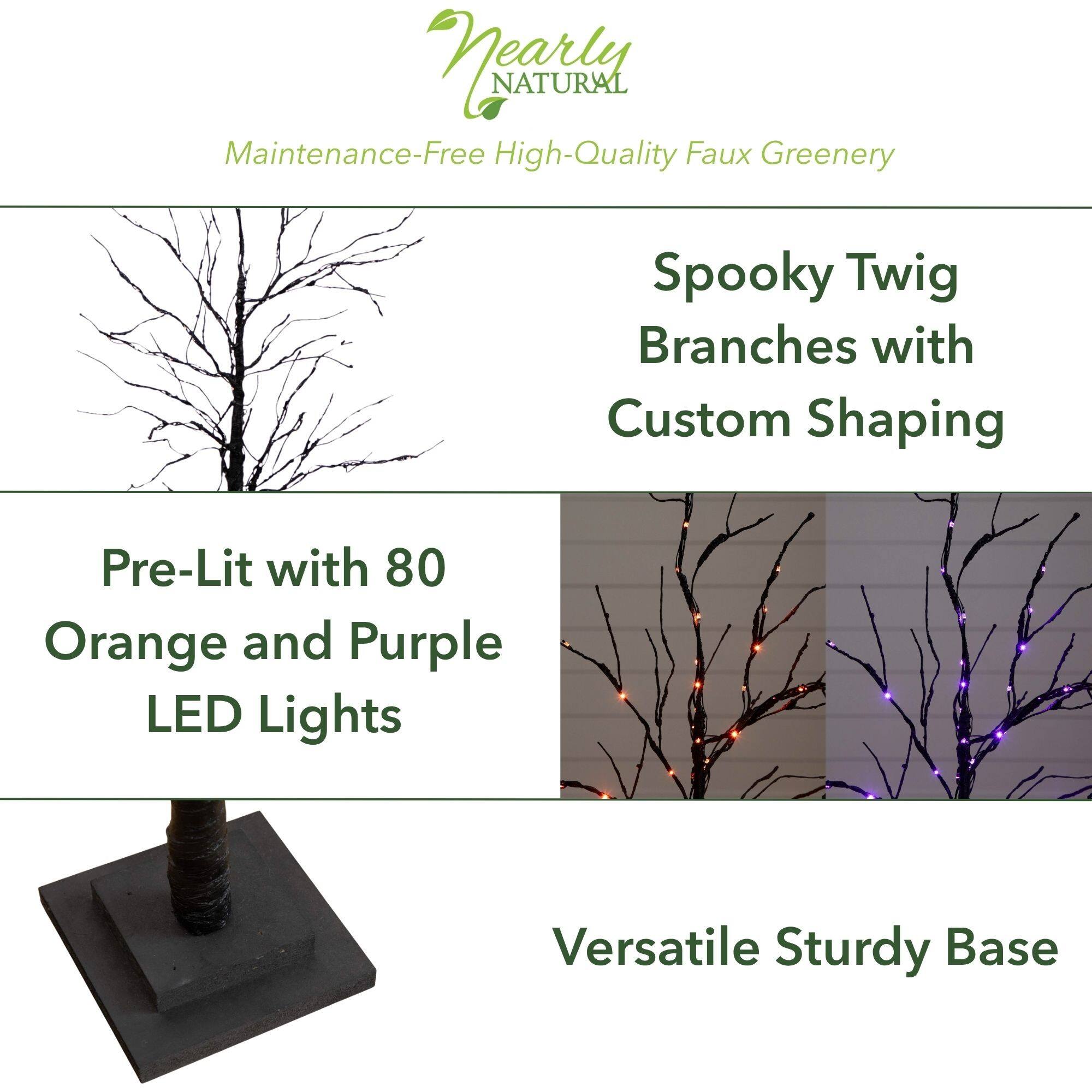 3ft. Pre-Lit Halloween Black Twig Artificial Tree with 80 Orange &#x26; Purple LED Lights