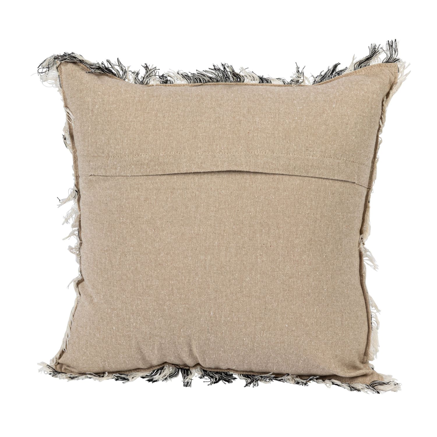 Hello Honey&#xAE; Multicolored Geometric Pattern Woven Cotton Pillow with Chambray Back &#x26; Fringe