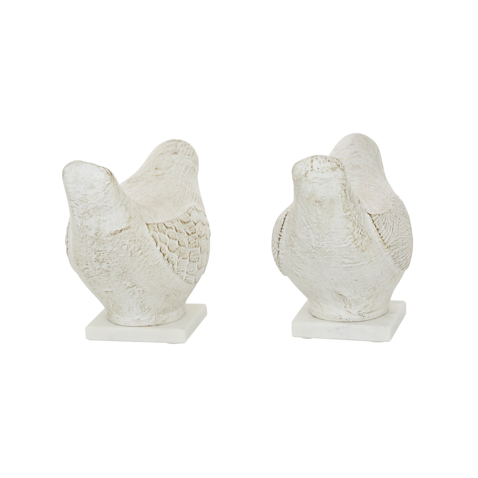 Set of 2 White Ceramic Coastal Bird Sculpture, 16.75", 18.25"
