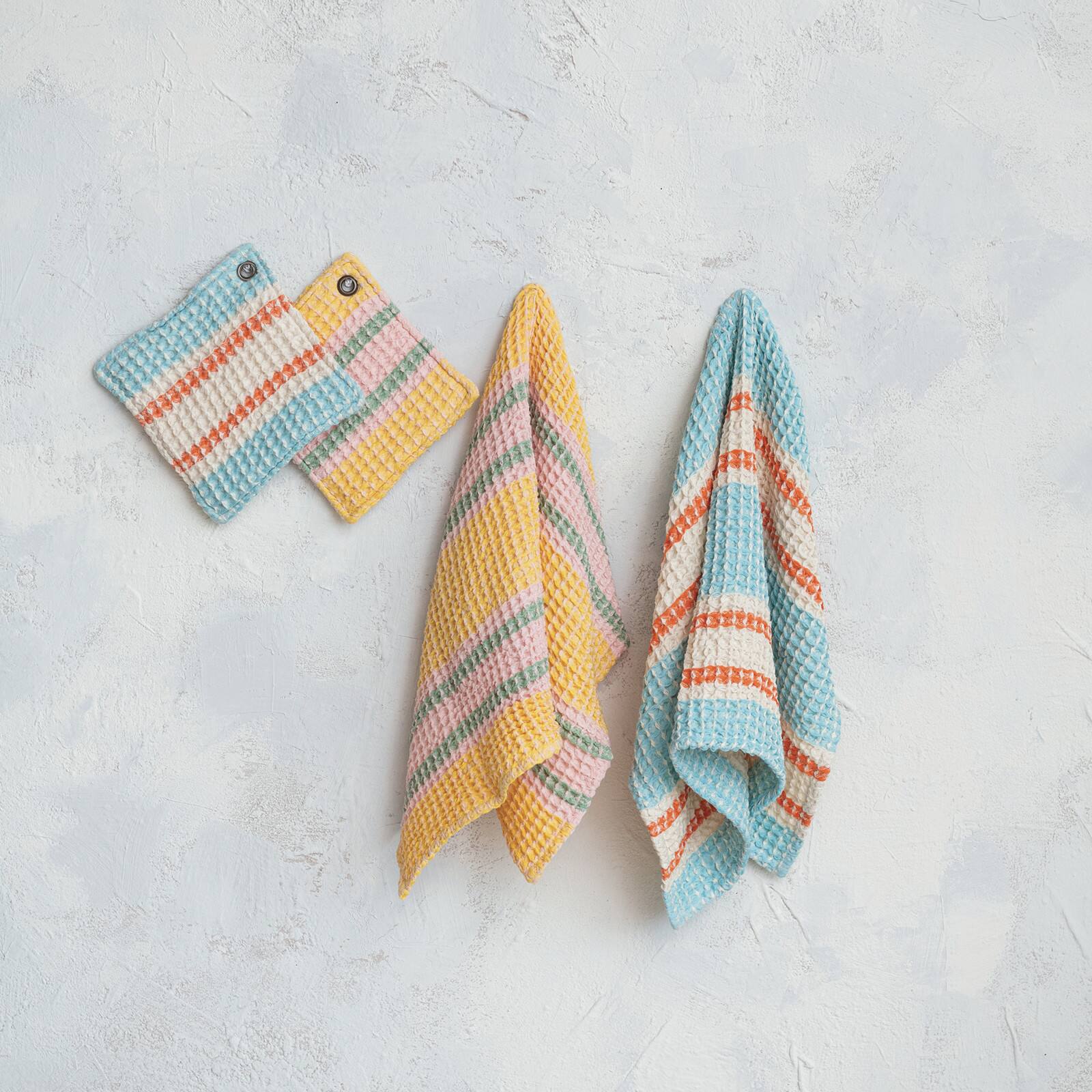 Hello Honey&#xAE; Stripes Cotton Waffle Weave Pot Holders with Grommets Set