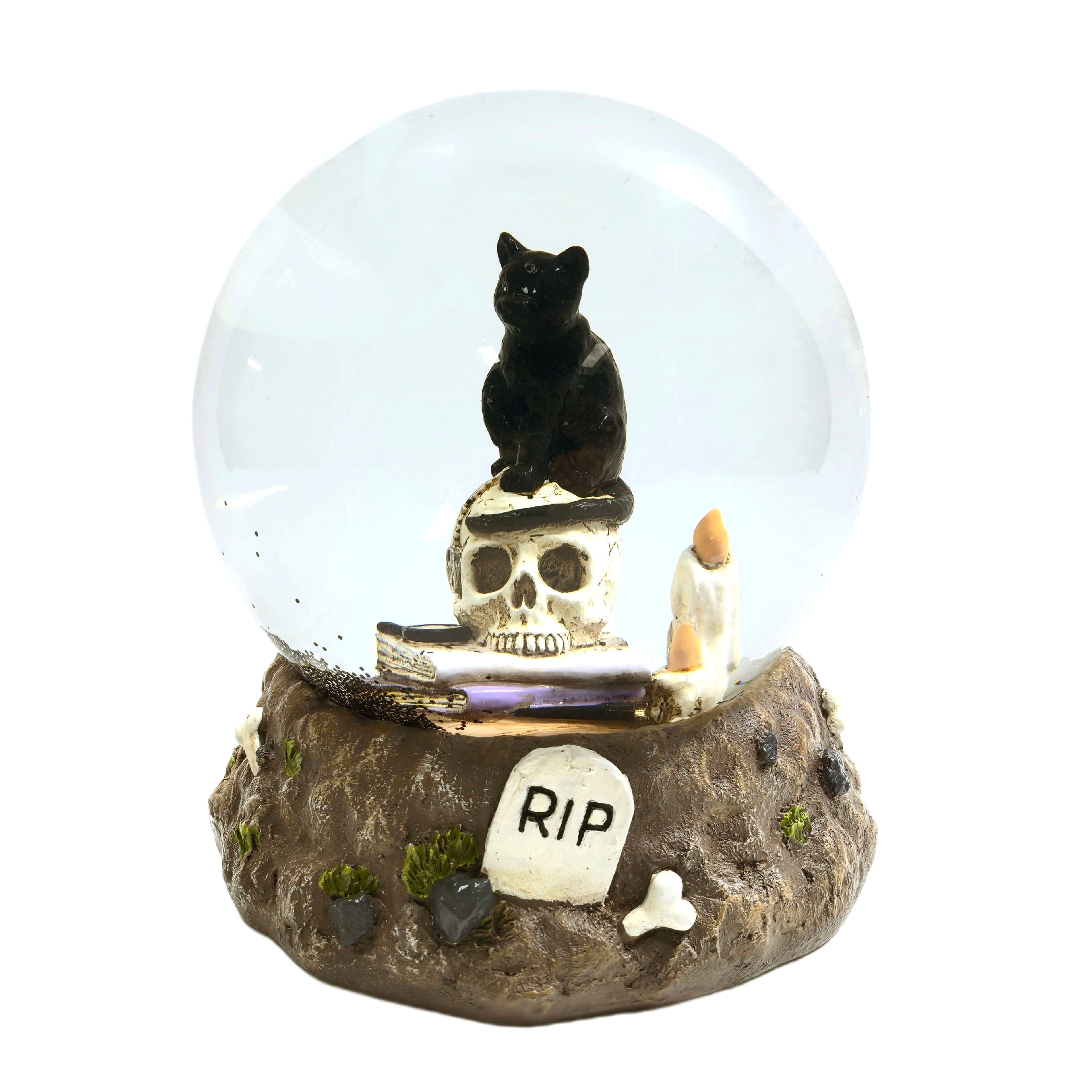 5.5" Black Cat on Skull Water Globe by Ashland®