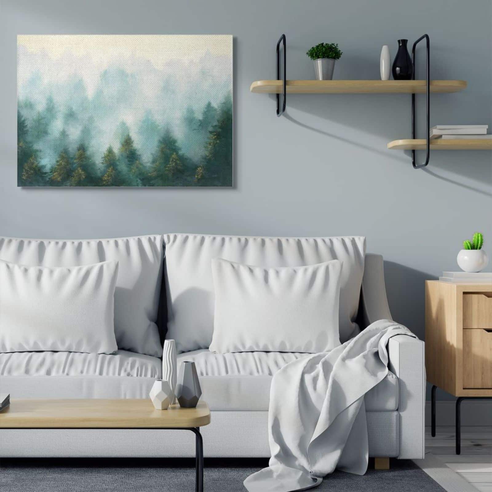 Stupell Industries Abstract Pine Forest Landscape with Mist Green Painting Design Canvas Wall Art