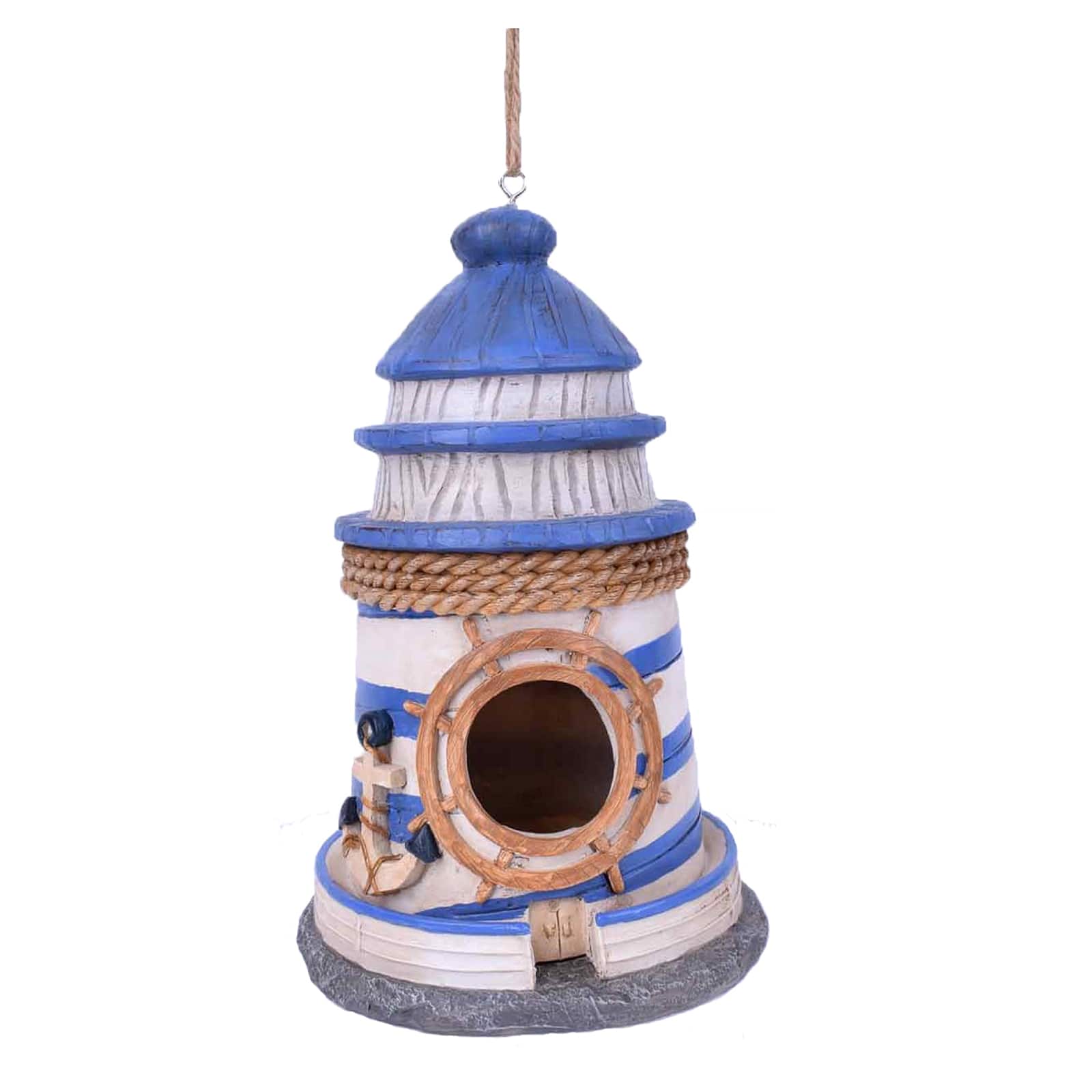 Santa&#x27;s Workshop 8.5&#x22; Blue &#x26; White Lighthouse Bird House