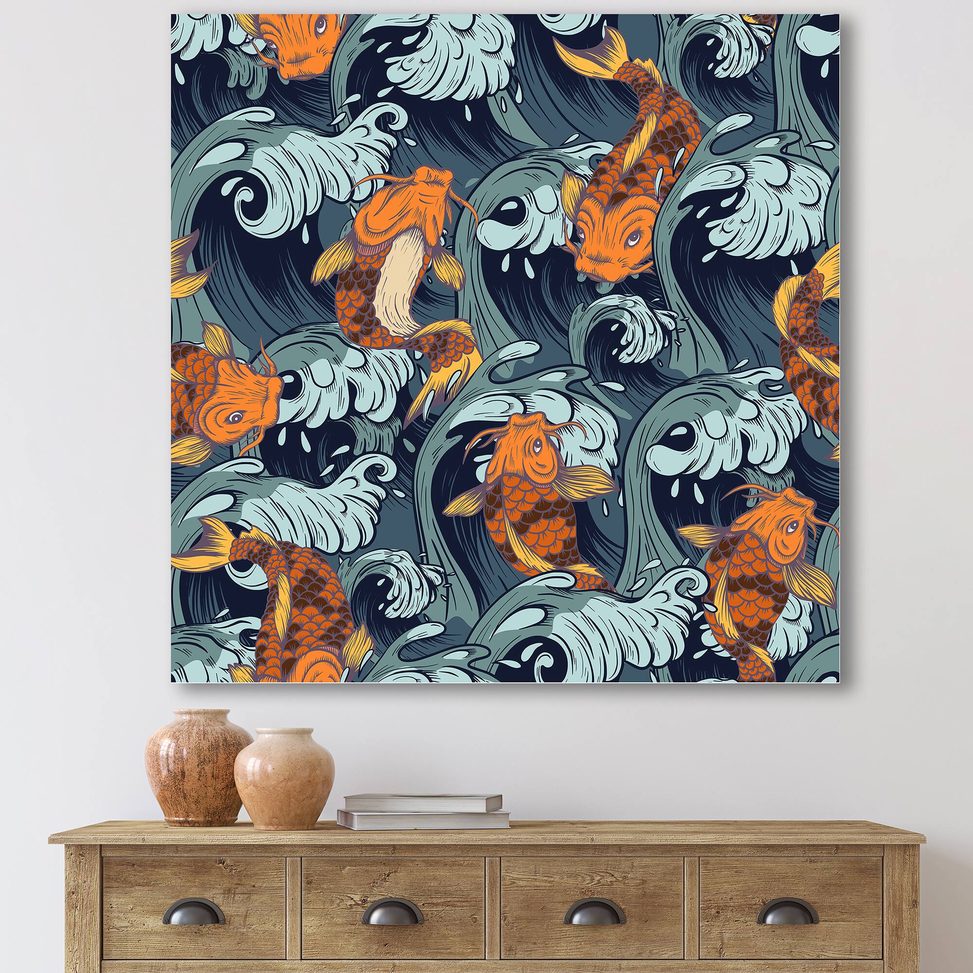 Designart - Japanese Koi Fish - Nautical &#x26; Coastal Canvas Wall Art Print