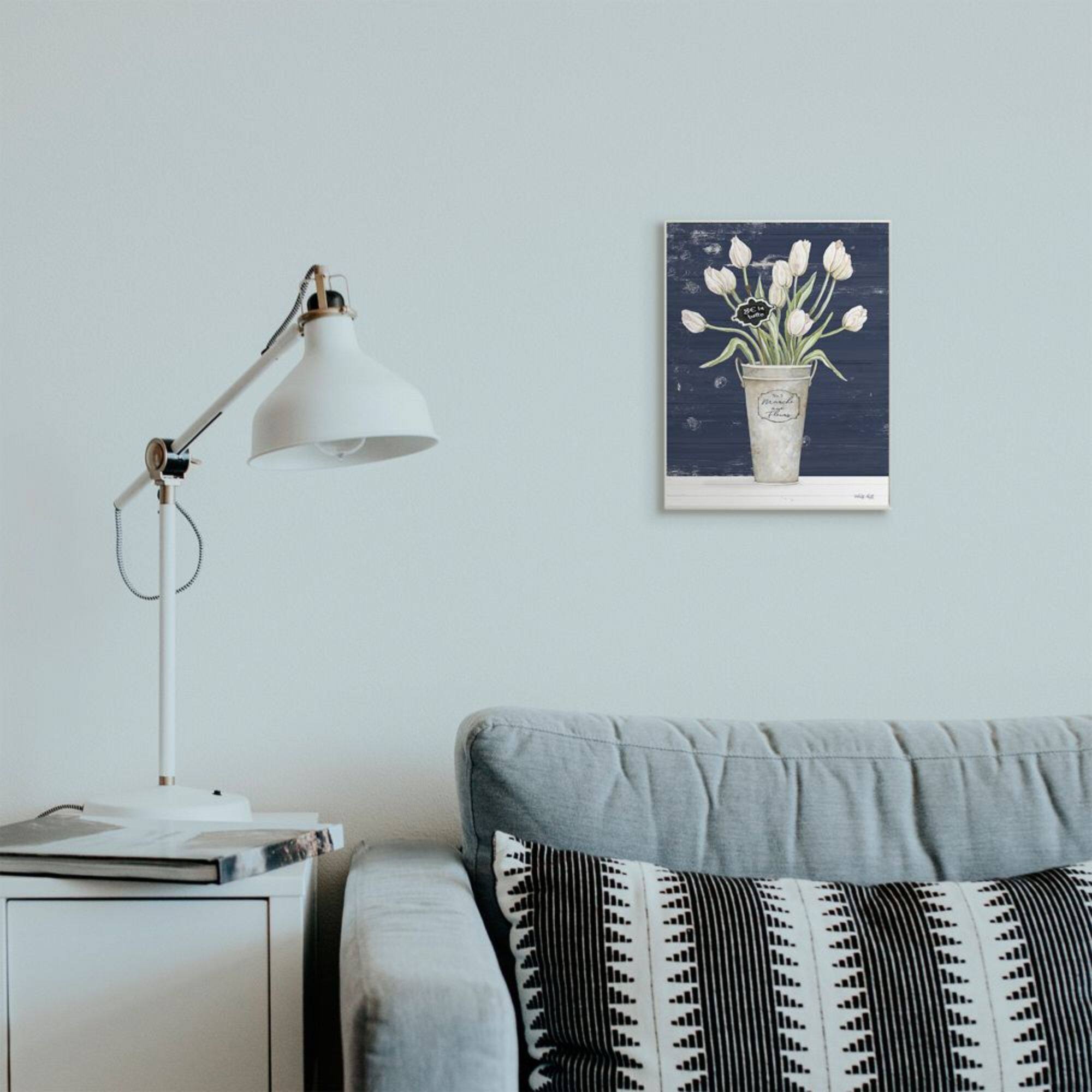 Stupell Industries Charming White Tulip Bouquet over Rustic Blue Wood Wall Plaque