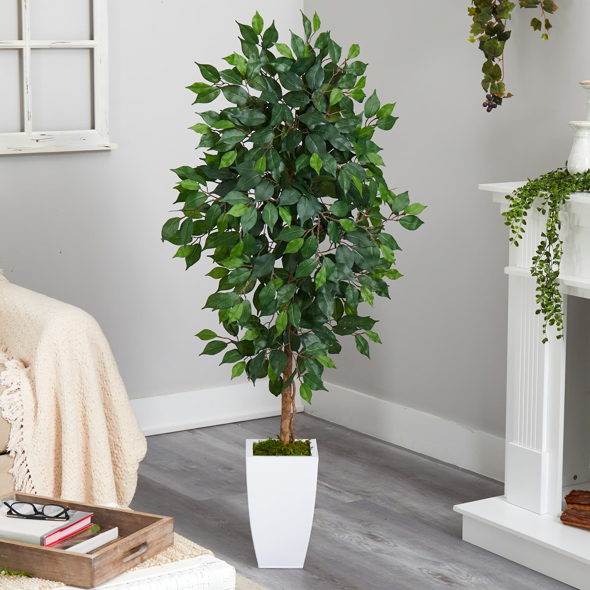4.5ft. Ficus Artificial Tree in White Metal Planter Michaels