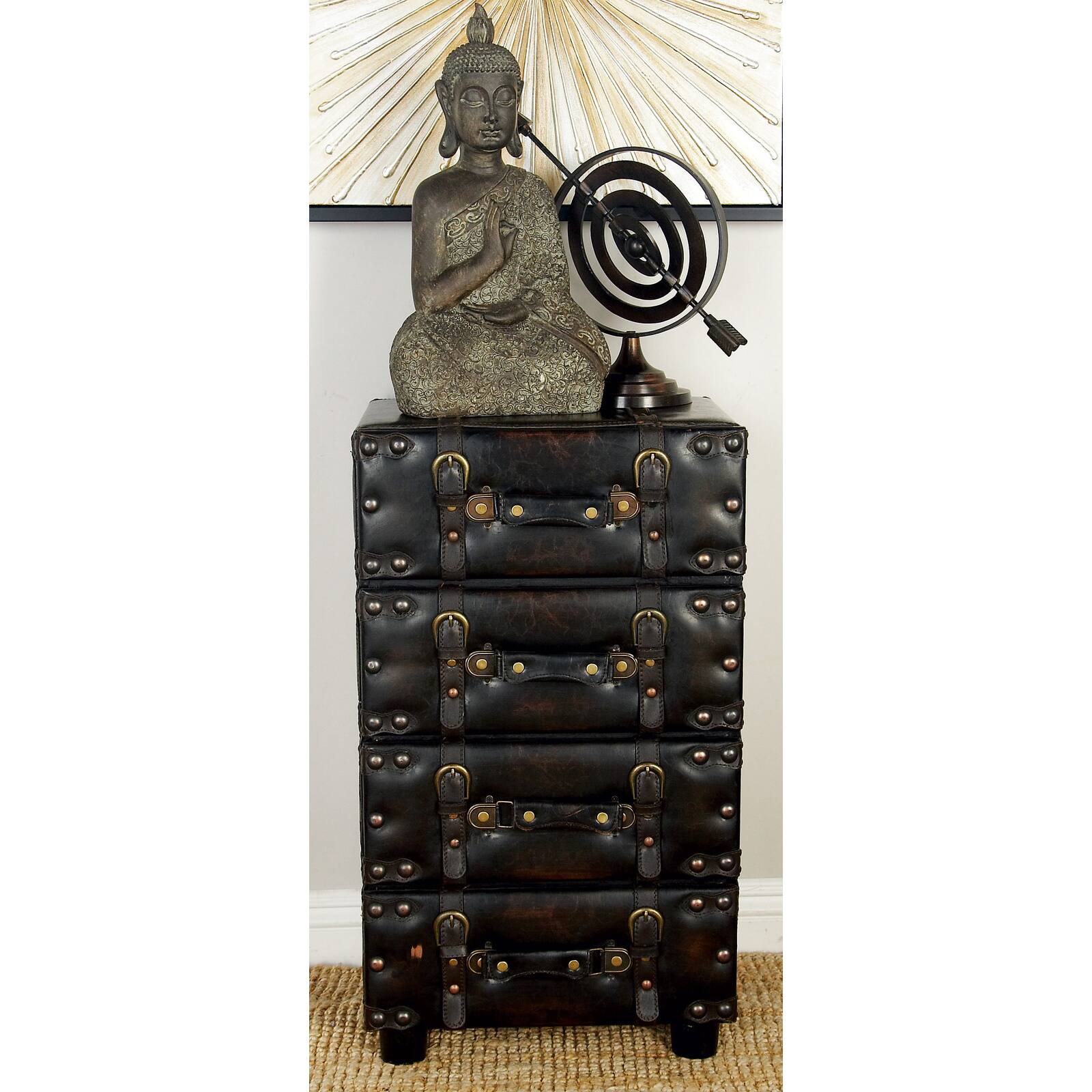 28&#x22; Black Faux Leather Traditional Chest