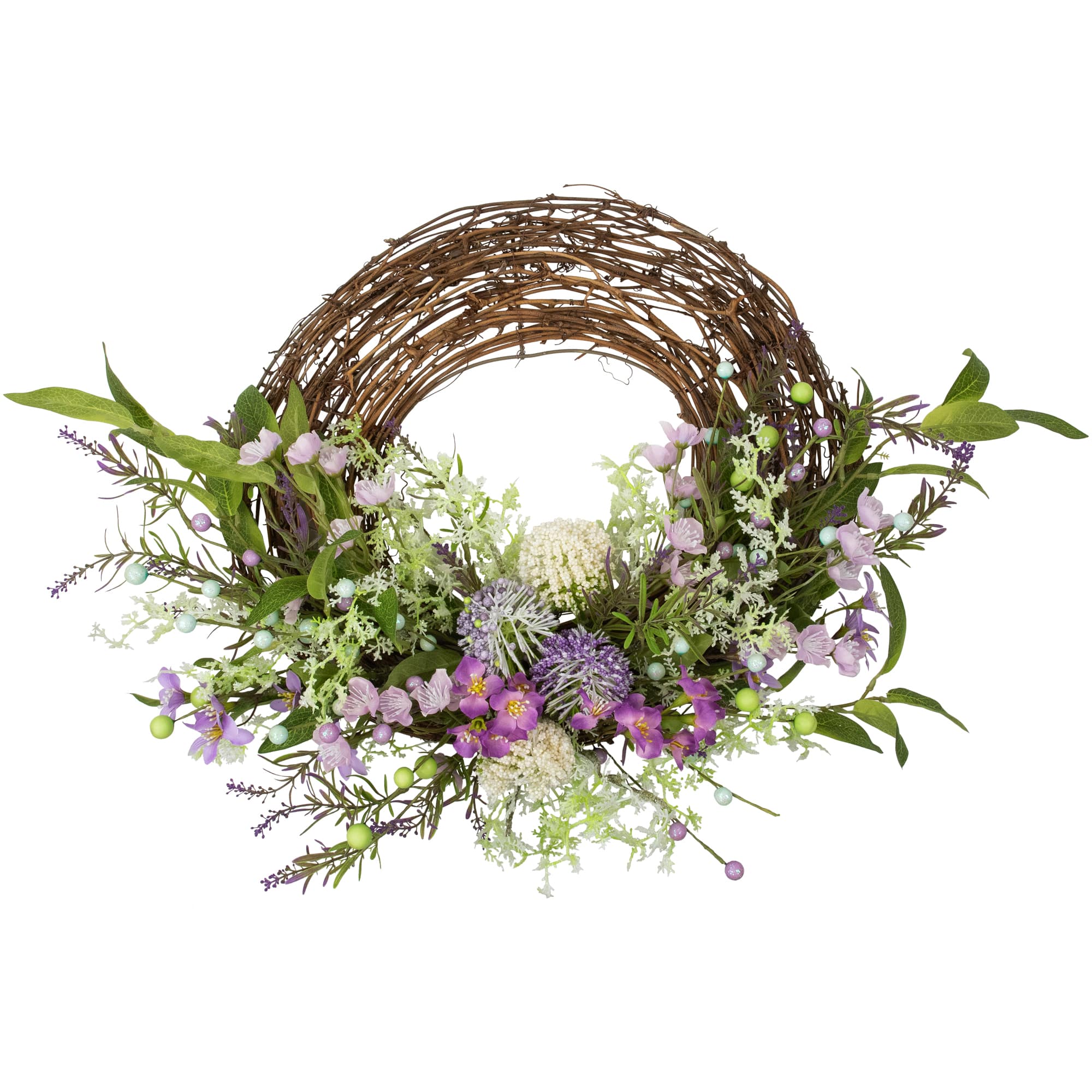 24" Purple Wildflower & Berry Half Spring Wreath