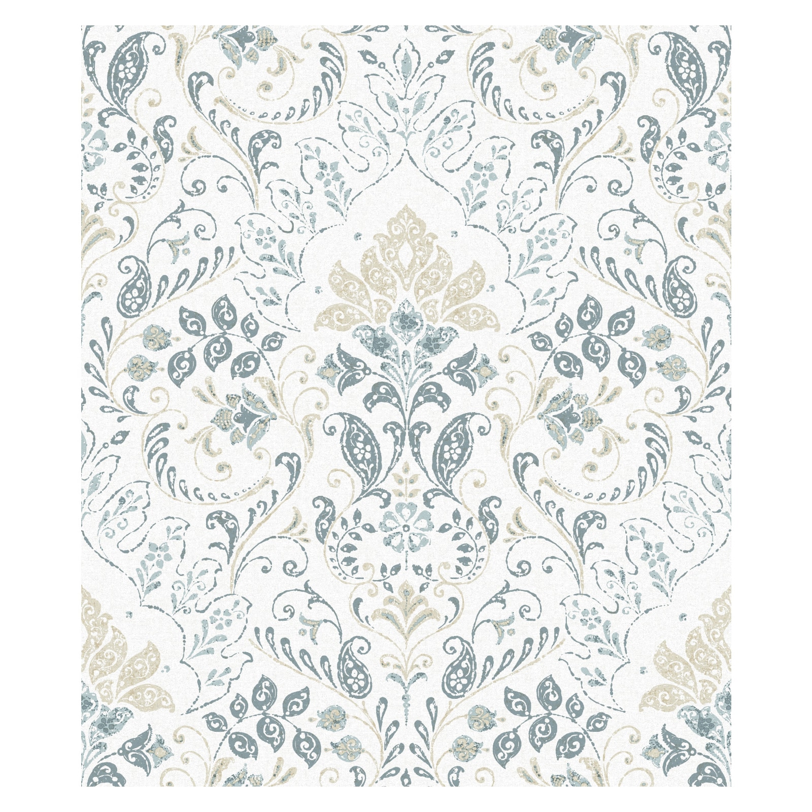 RoomMates White & Blue Persian Damask Peel & Stick Wallpaper