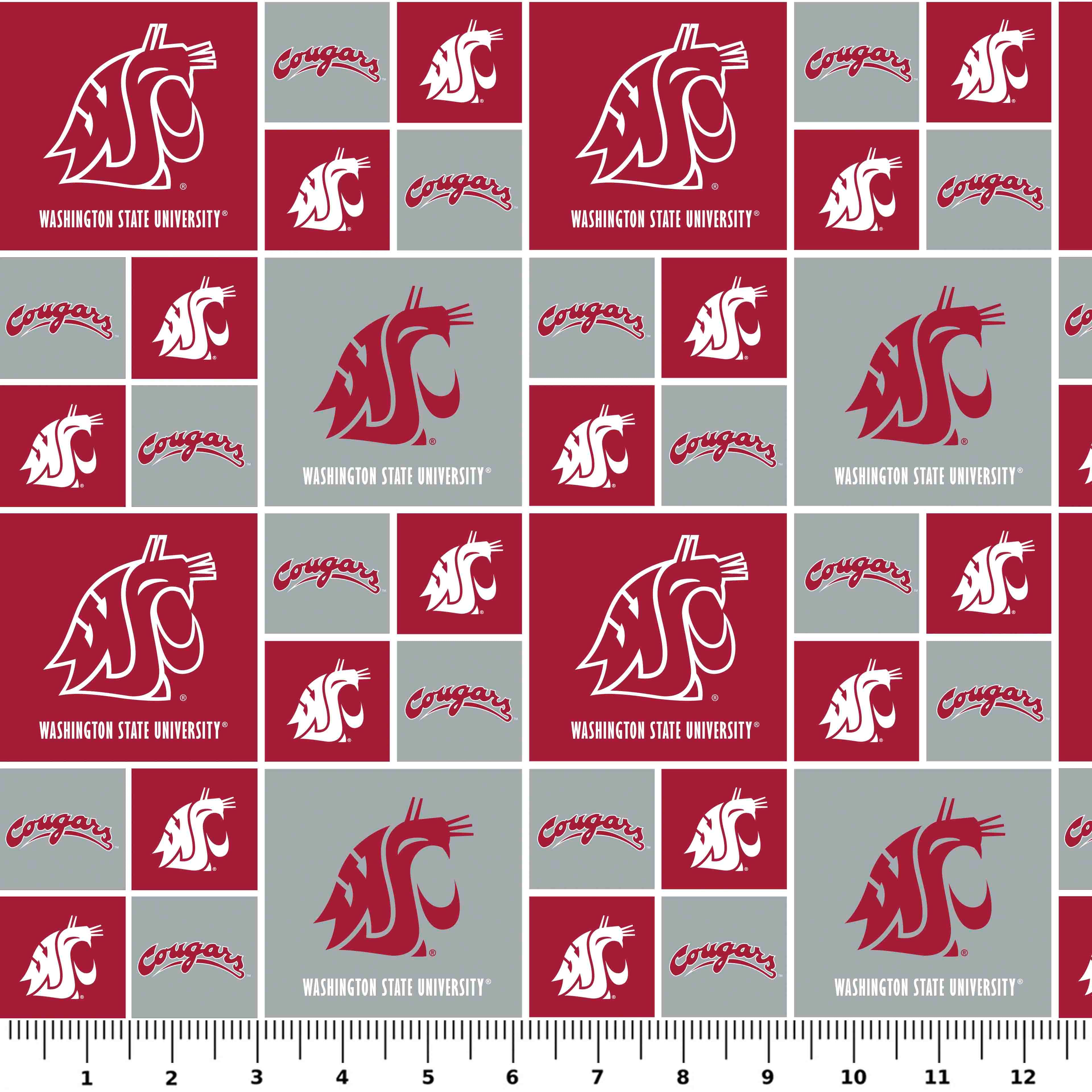 NCAA Washington State University Cougars Block Cotton Fabric
