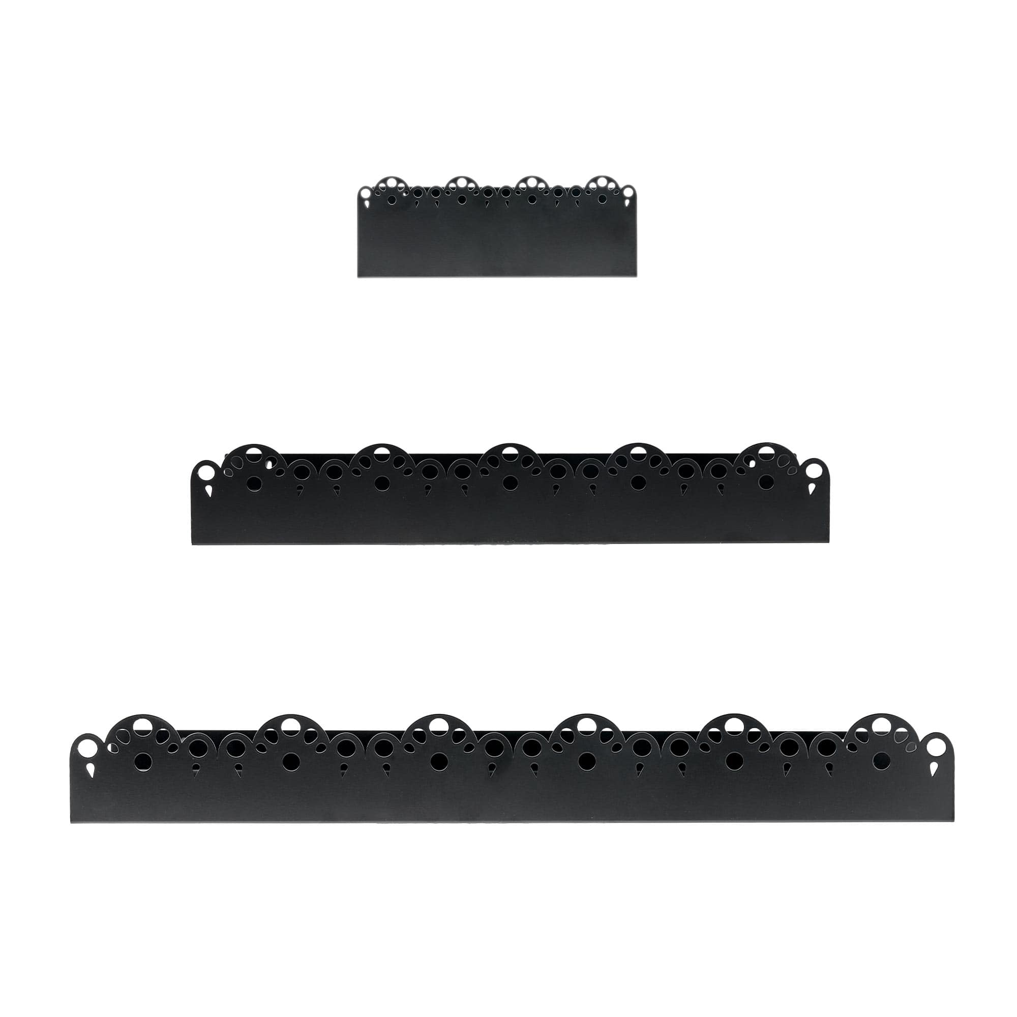 American Art Decor Scallop Metal Floating Shelves, 3pc Picture Ledge Set, Black - 3" x 5" x 24"