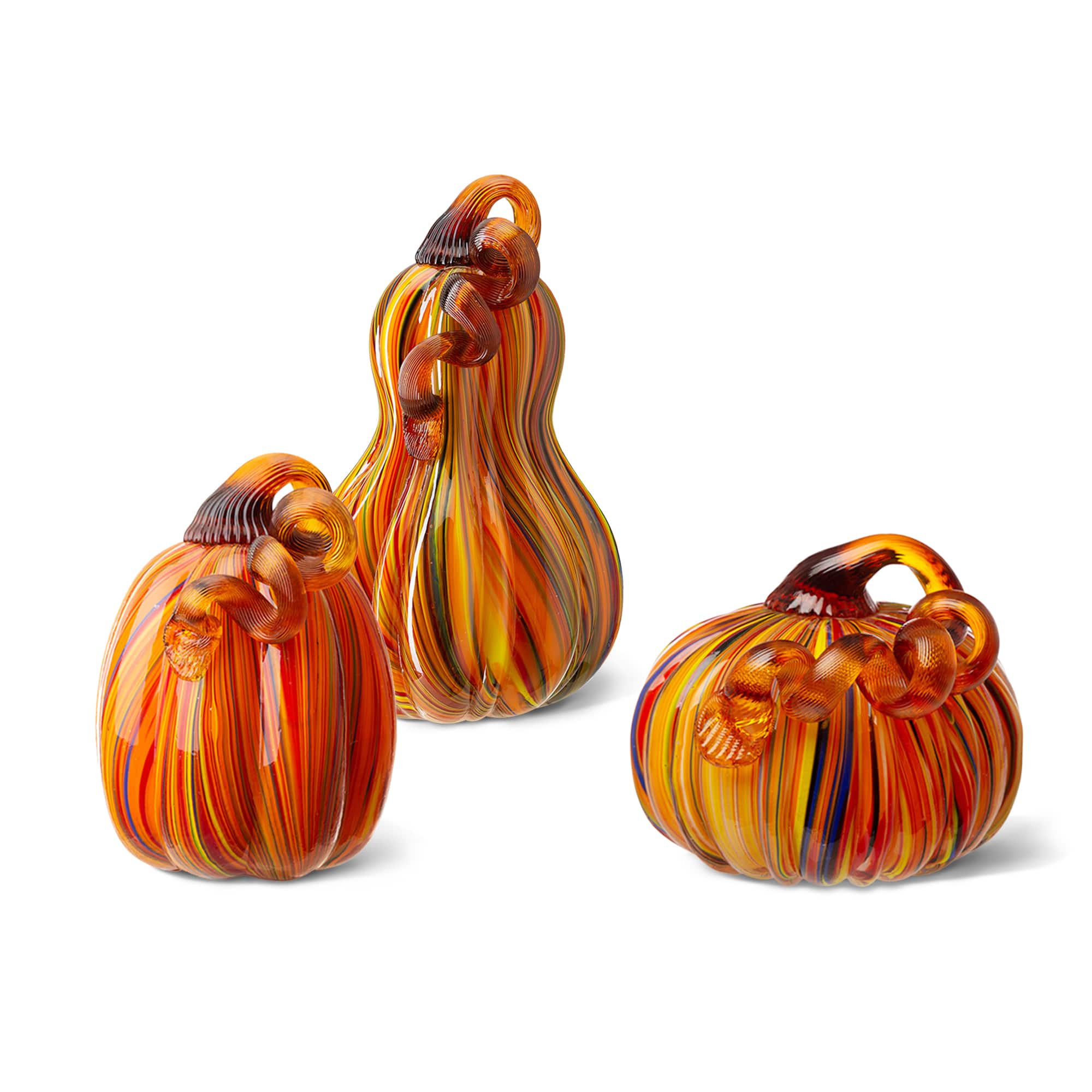 Glitzhome&#xAE; Multi Striped Glass Pumpkin &#x26; Gourd Set