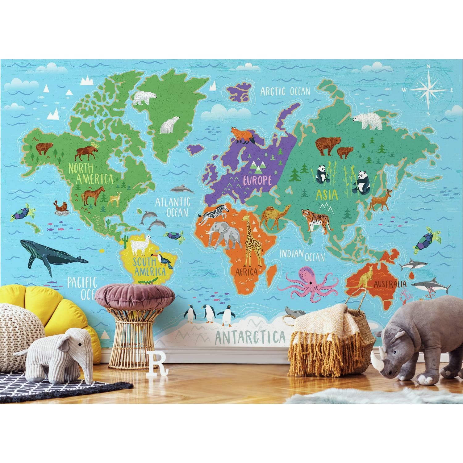 RoomMates World Map Mural Peel &#x26; Stick Wallpaper