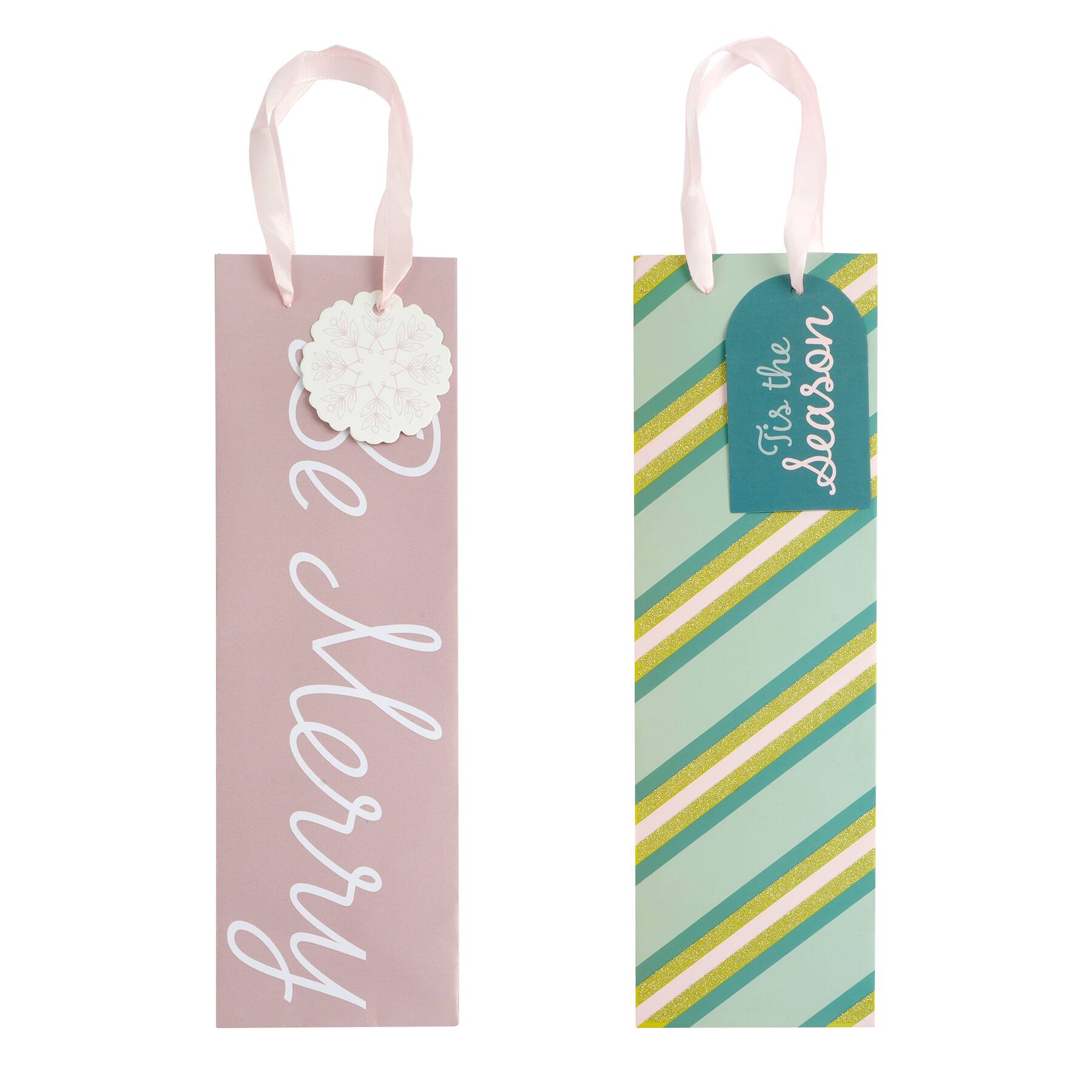 Sac pour bouteille de vin &#xAB;&#xA0;Be Merry&#xA0;&#xBB; avec rayures de Celebrate It No&#xEB;l, 2 unit&#xE9;s