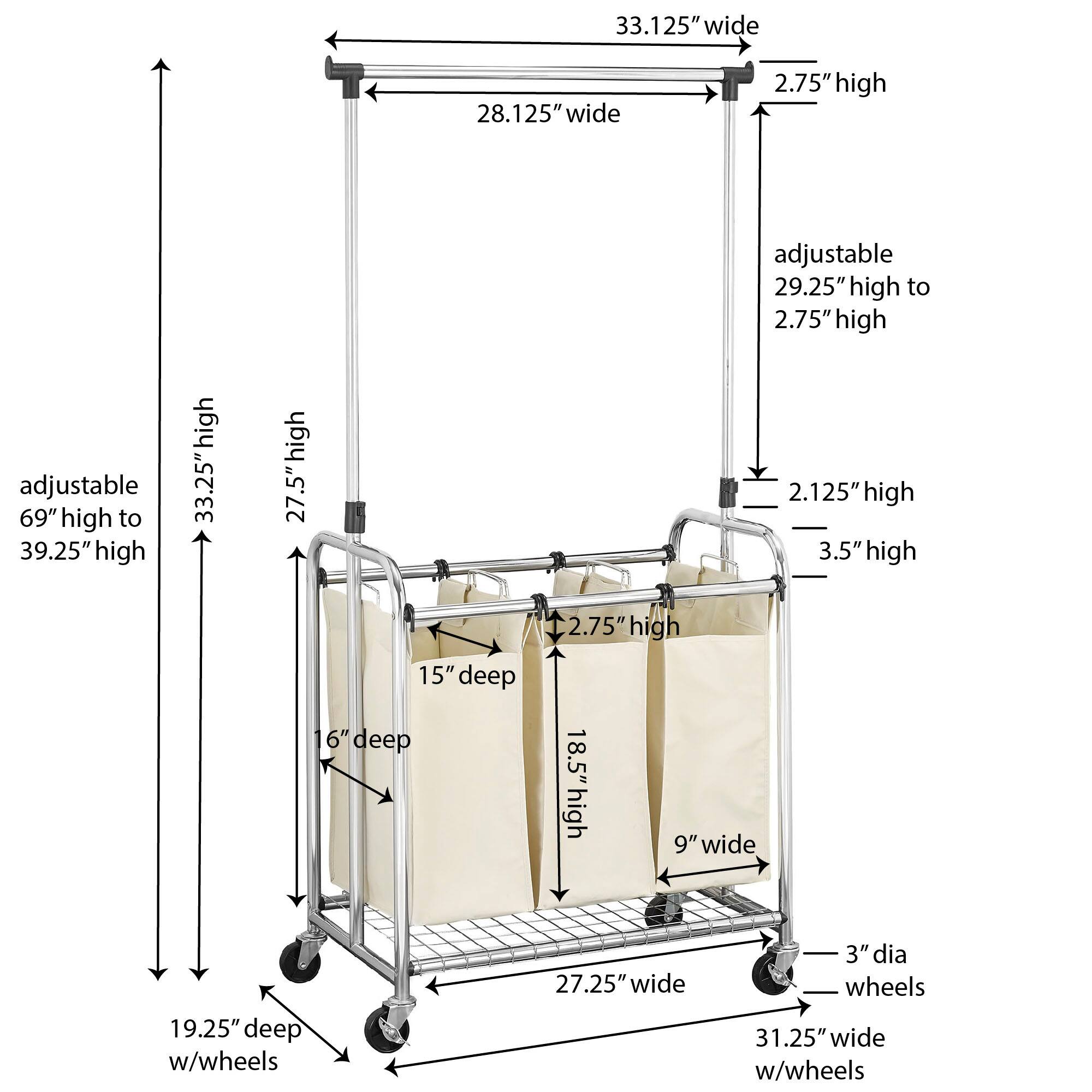 Household Essentials 3-Bag Laundry Sorter with Clothes Rack