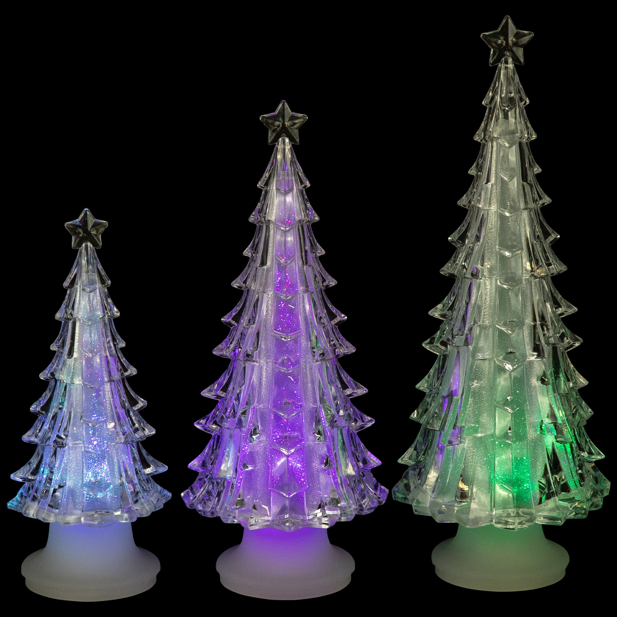 Color Changing Acrylic LED Lighted Christmas Tree Decorations, Set of 3