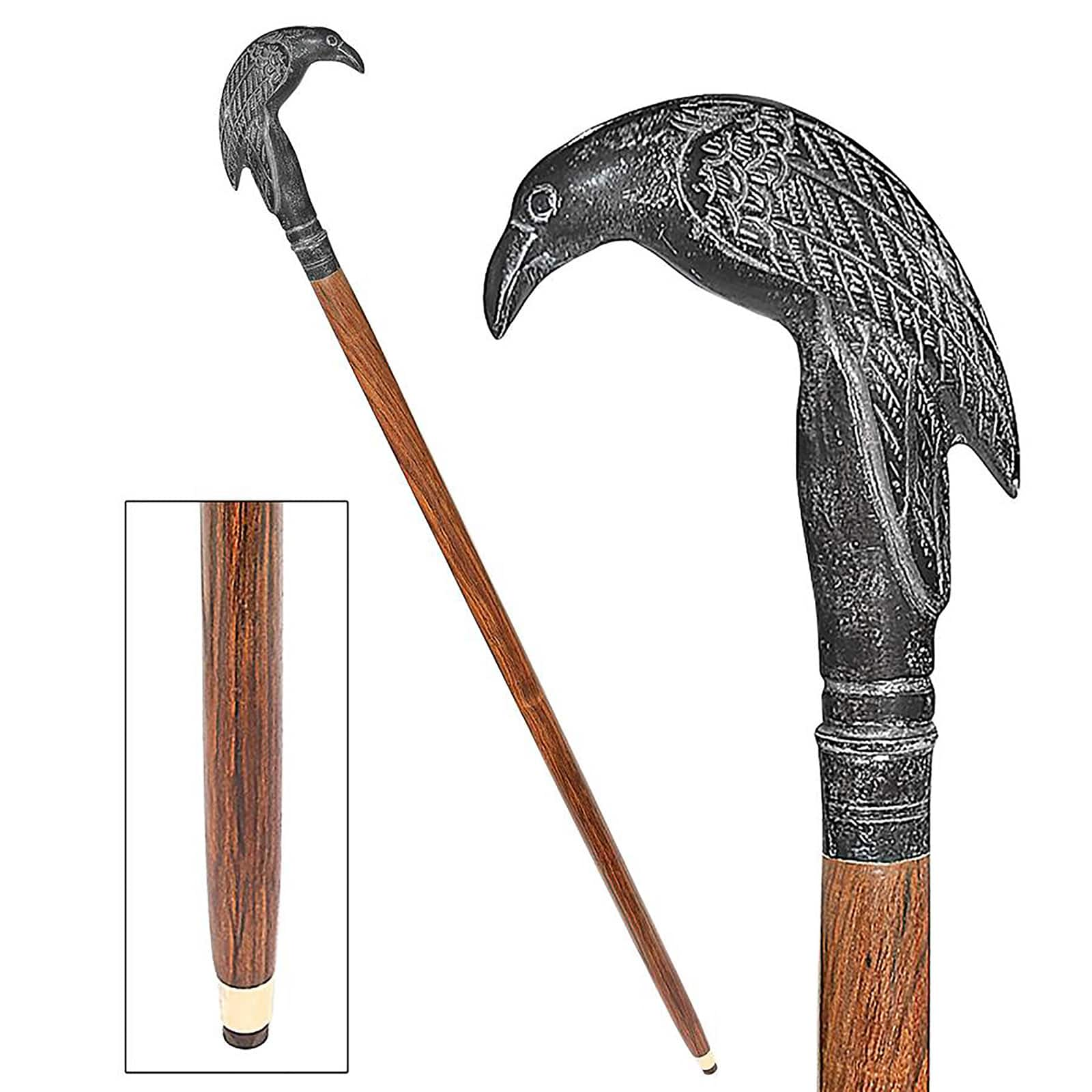 Design Toscano Poe&#x27;s Mystic Raven Solid Hardwood Walking Stick