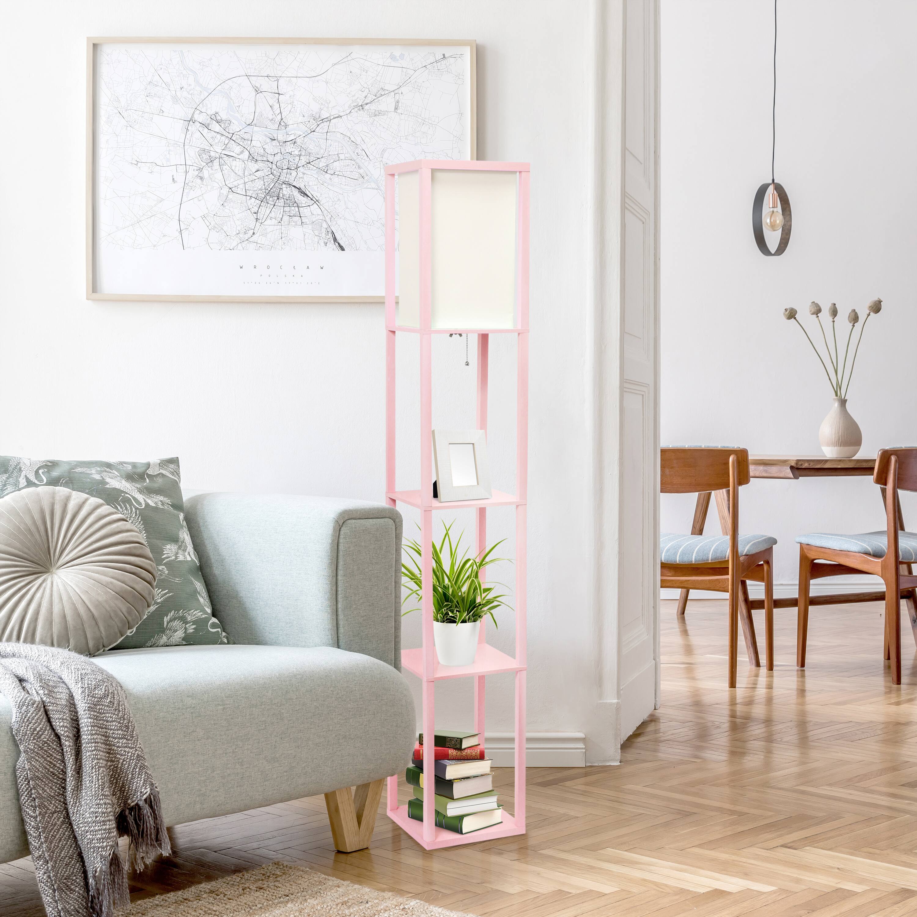 Lalia Home 5ft. Column Shelf Floor Lamp with Linen Shade