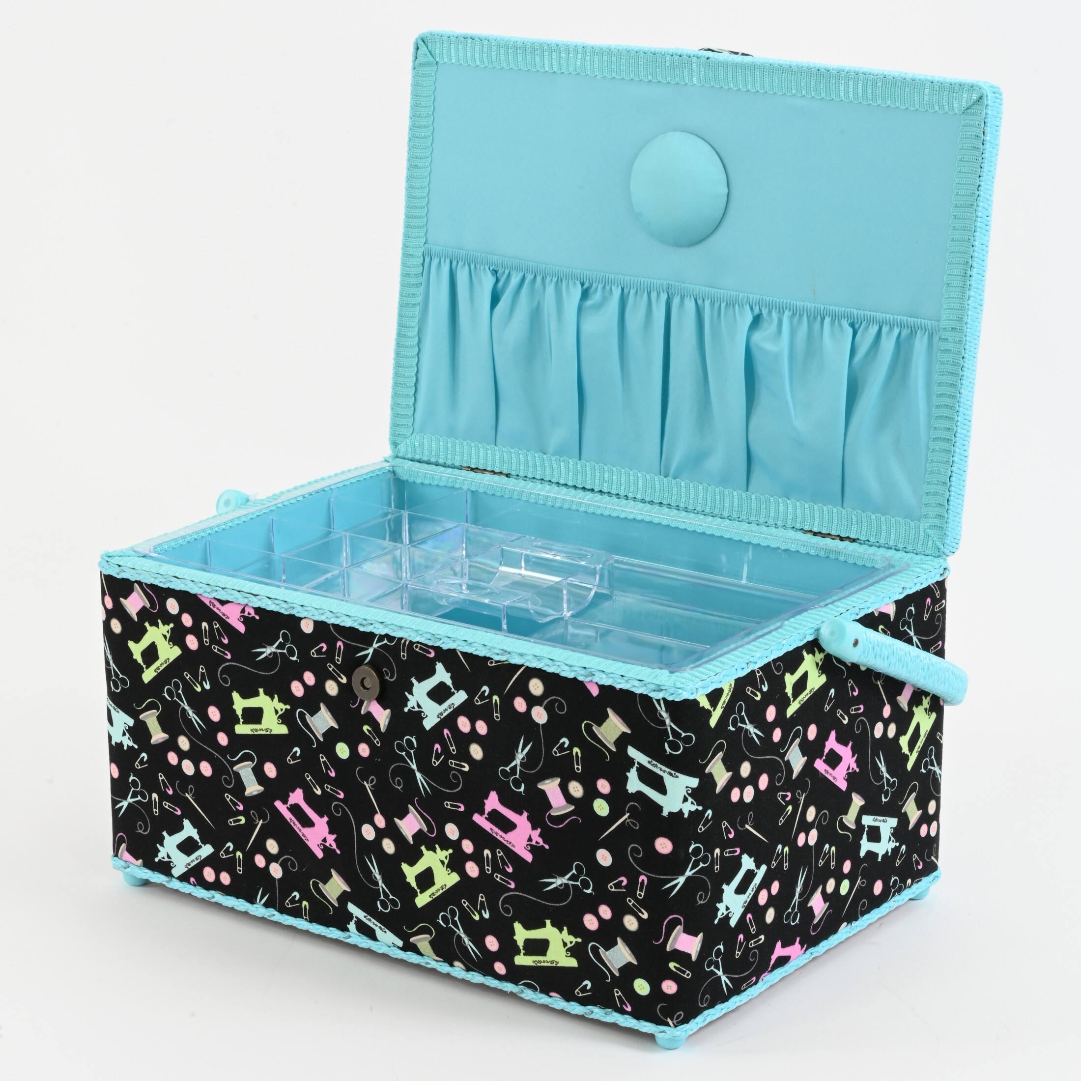 Dritz® Aqua Sewing Notions Extra Large Sewing Basket with Removable Tray