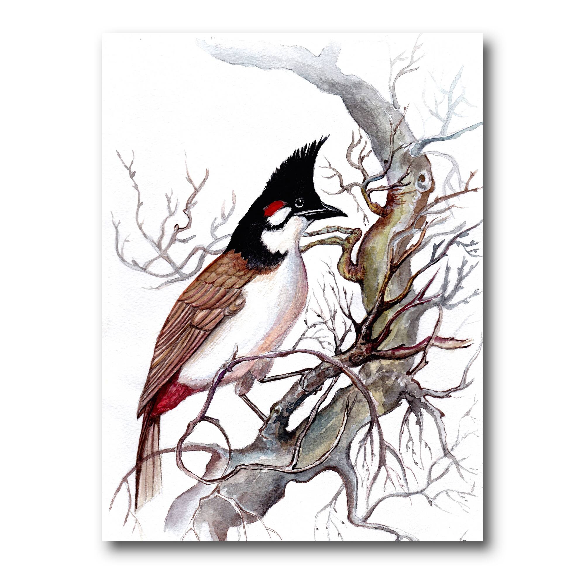Designart - Vintage Beautiful Bird On A Branch - Traditional Canvas Wall Art Print