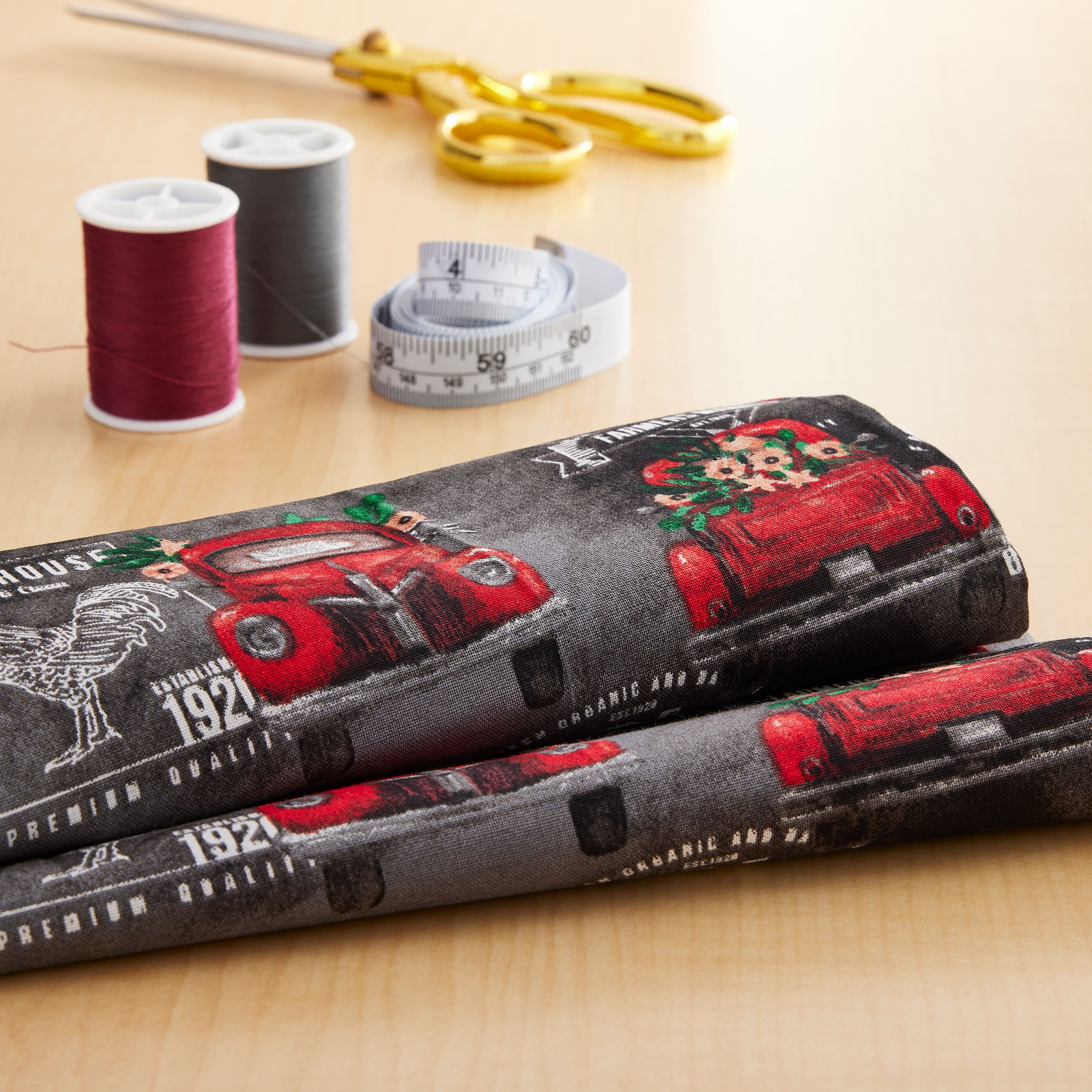 Red Vintage Truck Cotton Fabric by Loops &#x26; Threads&#x2122;