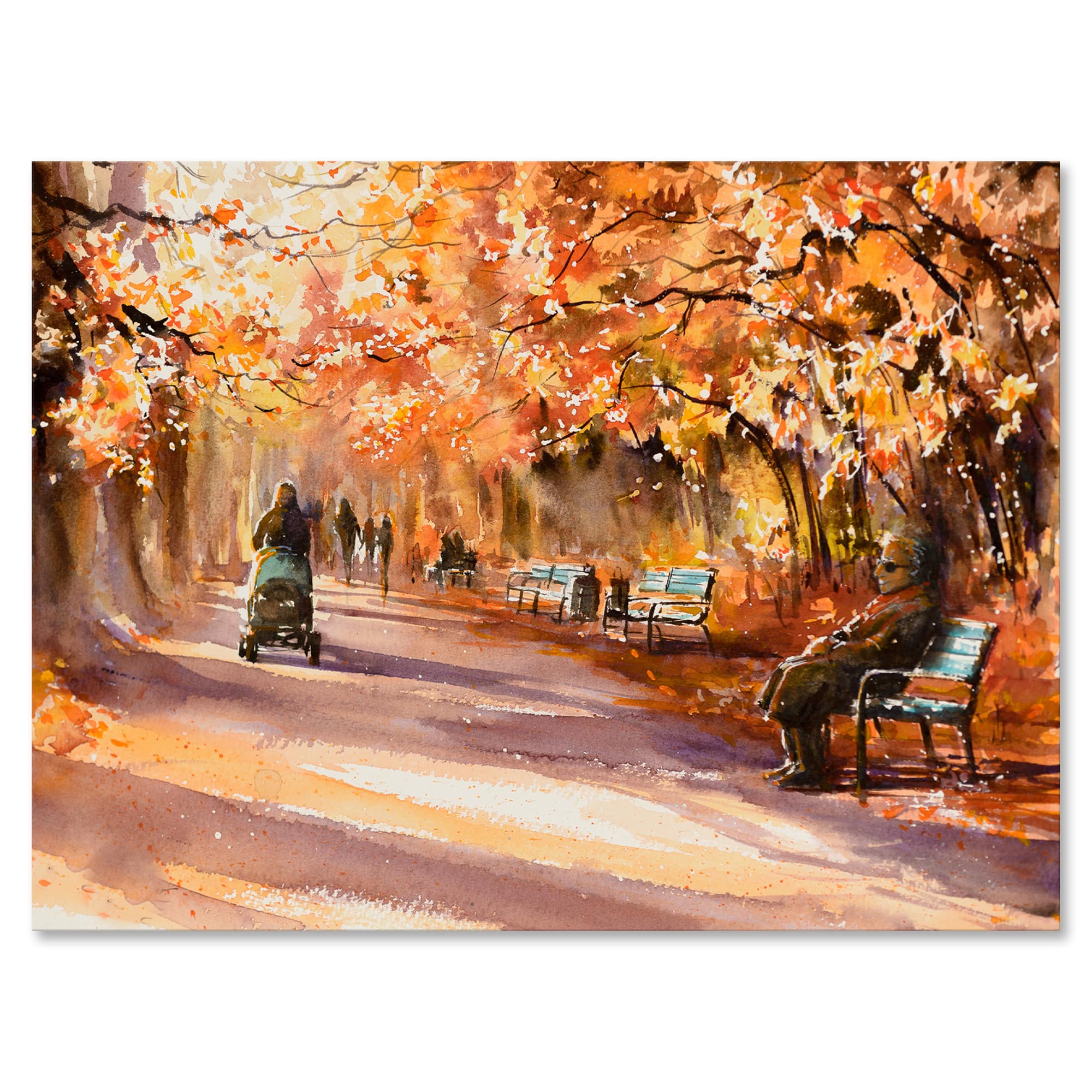 Designart - Road In The Park In Sunny Autumn Day - Country Canvas Wall Art Print