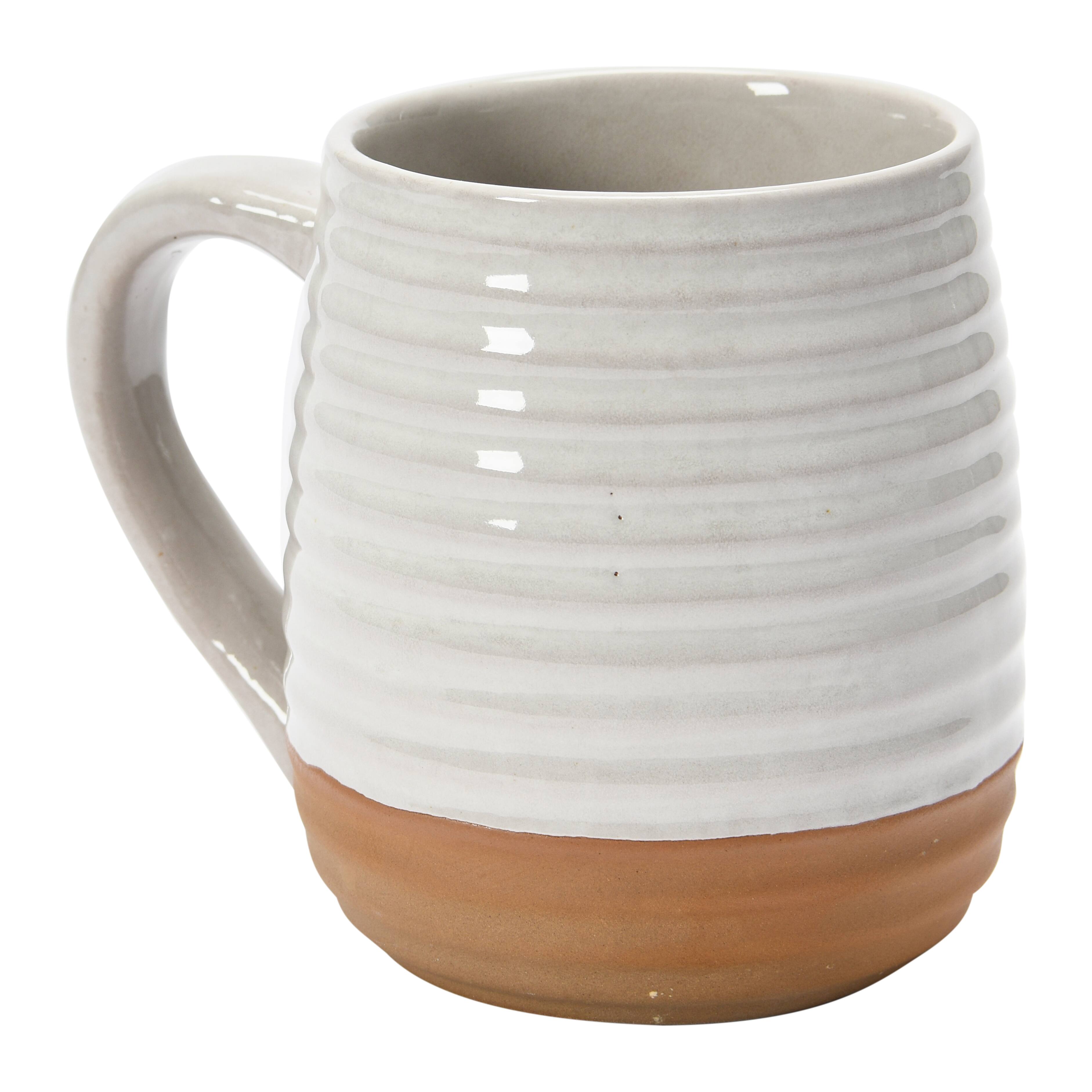 Hello Honey® White Ribbed & Reactive Glaze Rustic Stoneware Mug Set