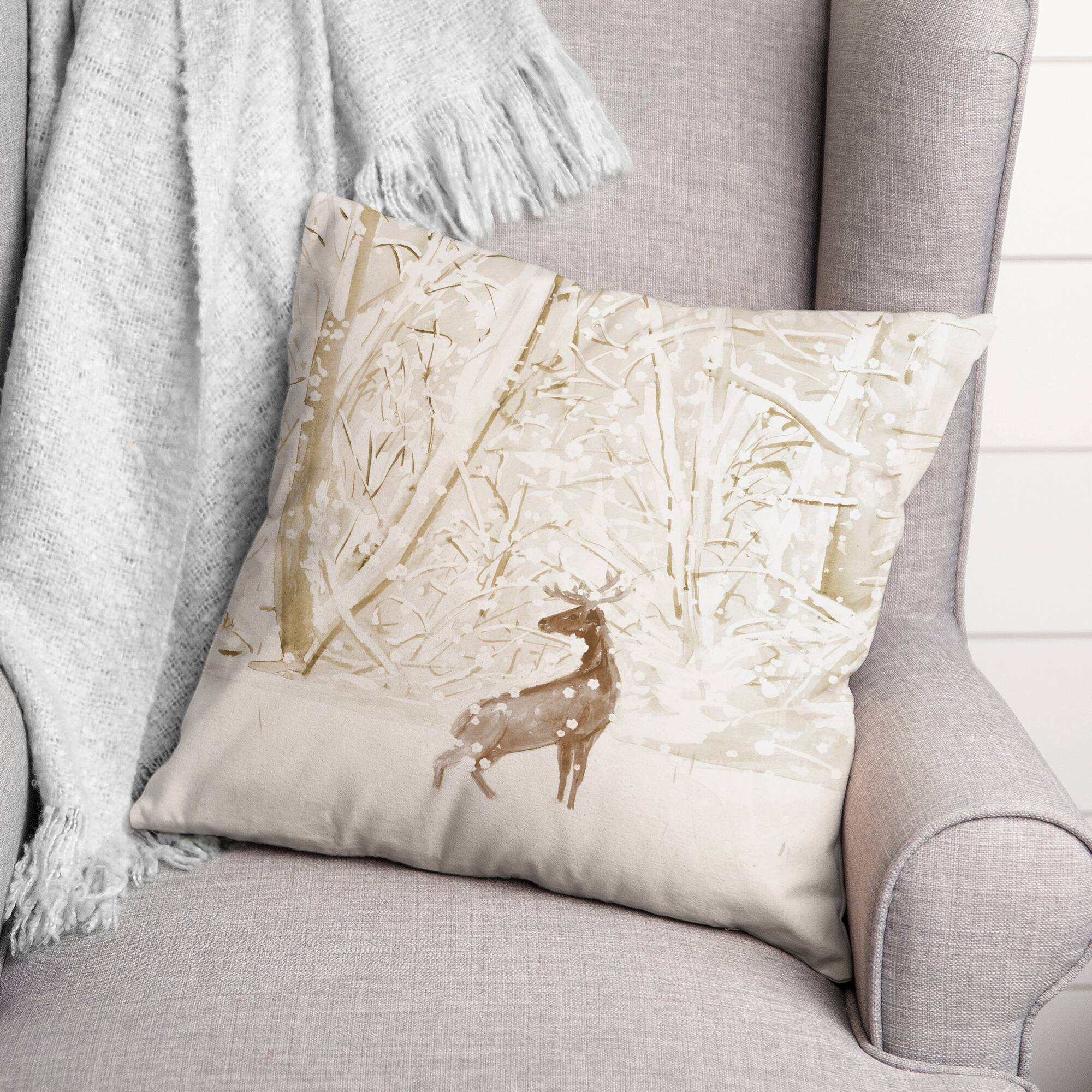 Winter Deer Warm Colors 18x18 Throw Pillow