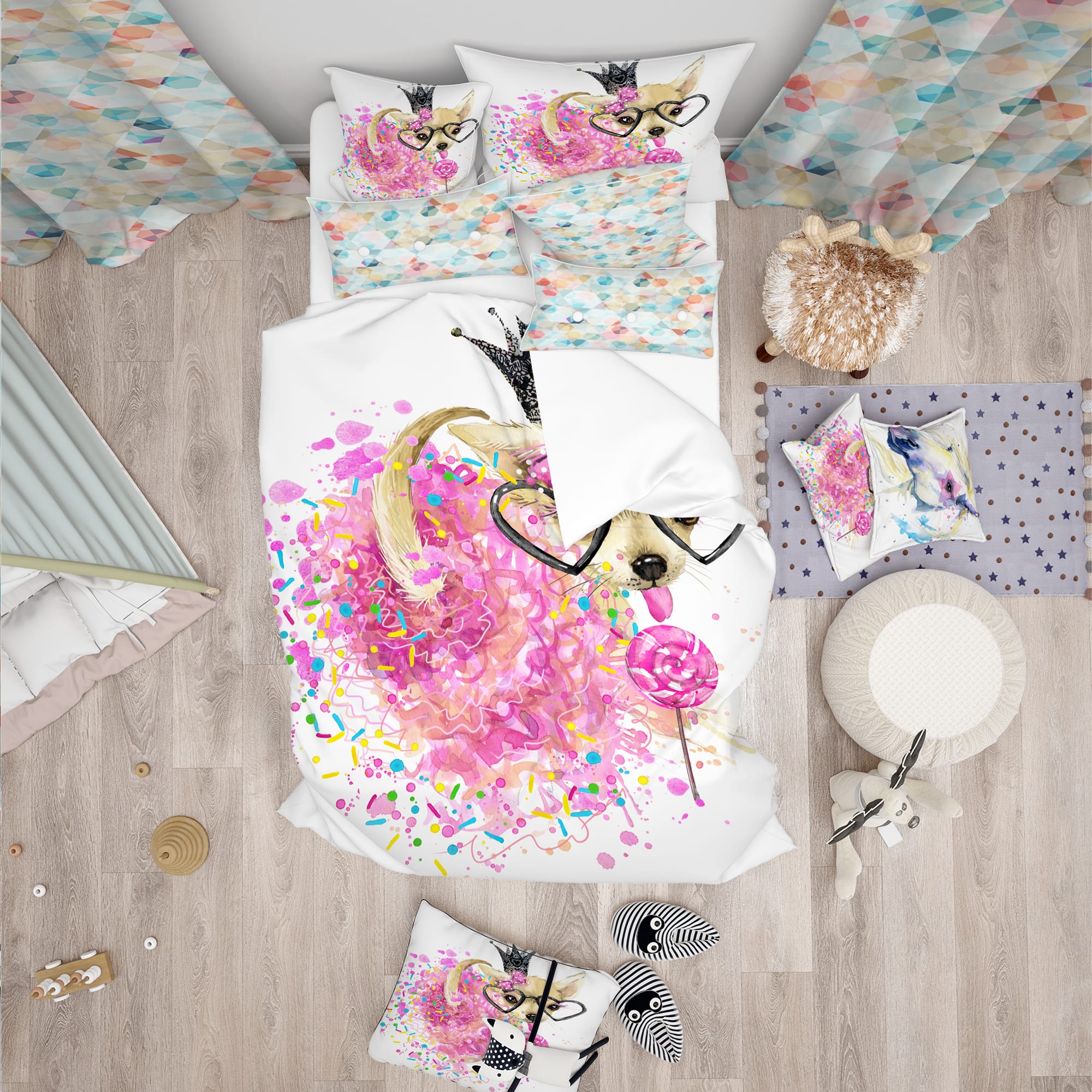Designart &#x27;Cute Dog with Crown and Glasses - Modern Duvet Cover Set