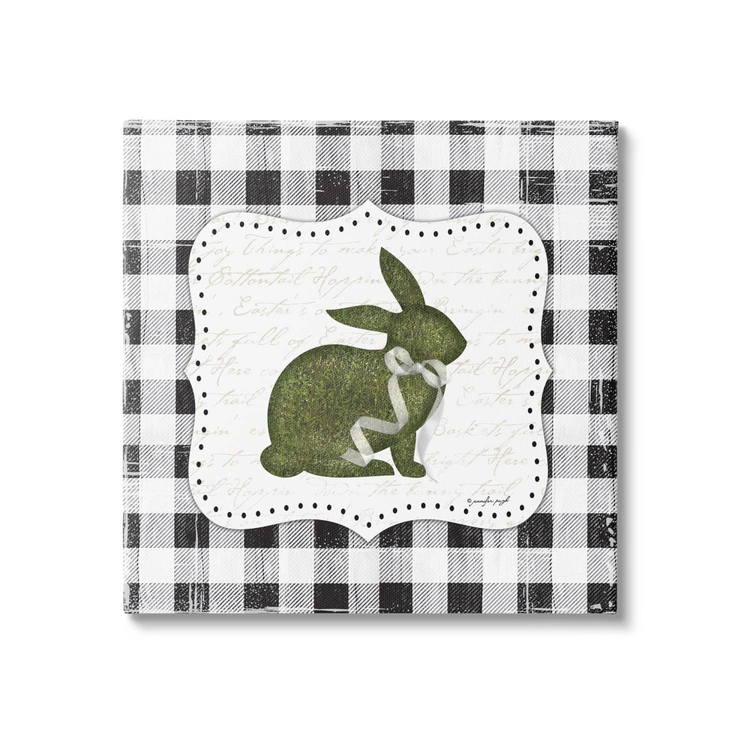 Stupell Industries Festive Easter Bunny Ribbon Spring Plaid Pattern Canvas Wall Art