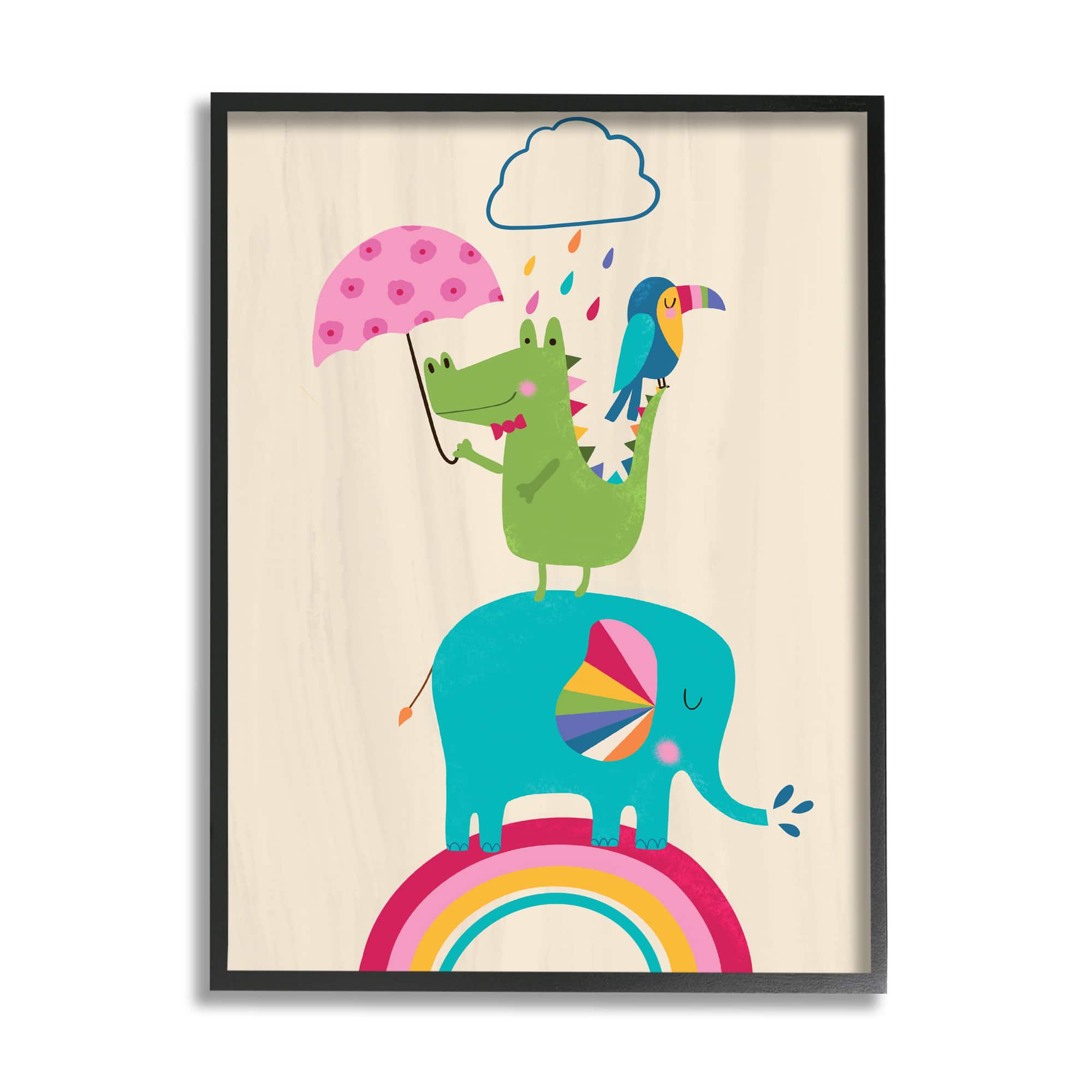 Stupell Industries Animals Standing on Rainbow Wall Art in Frame