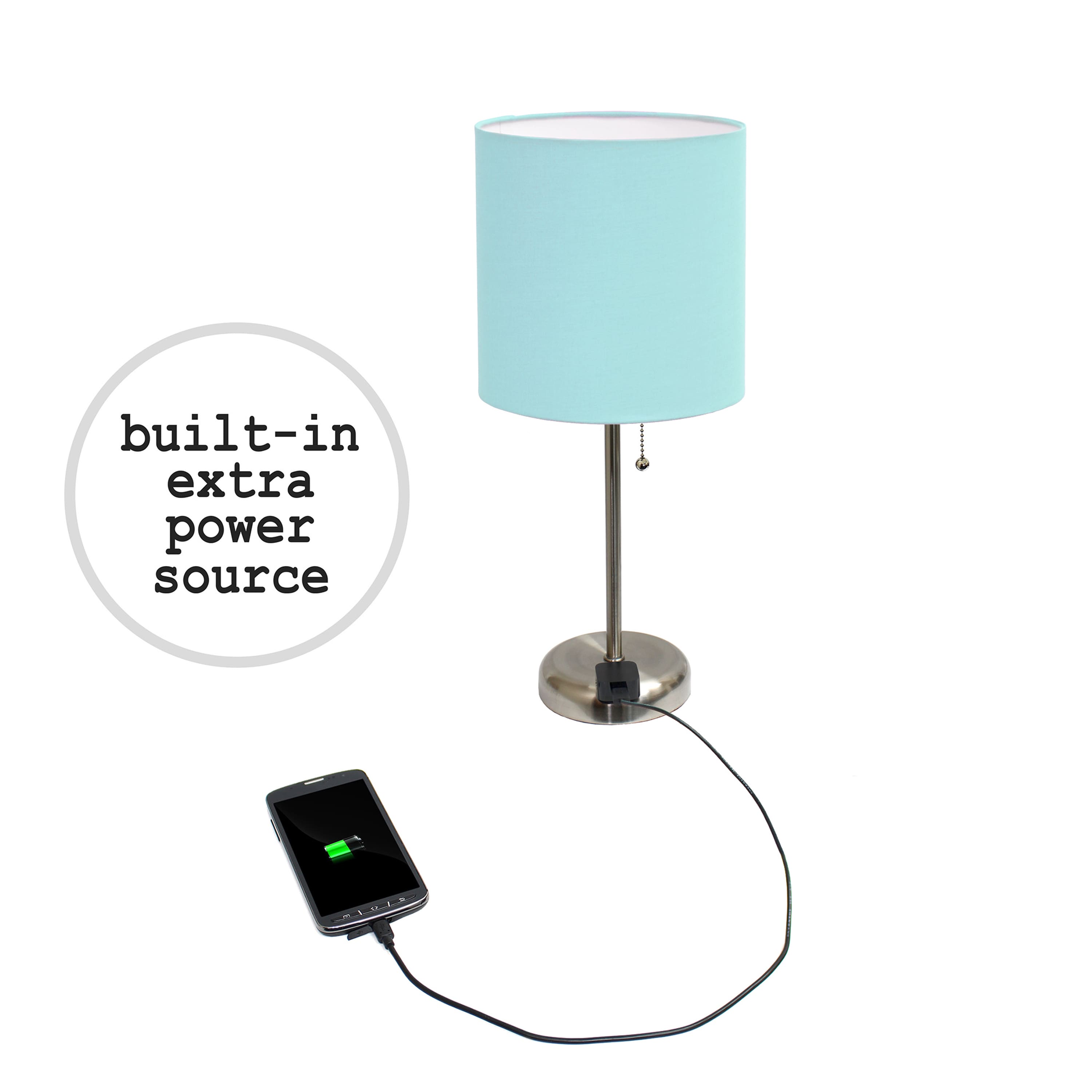 LimeLights 19.5" Stick Lamp with Charging Outlet and Fabric Shade