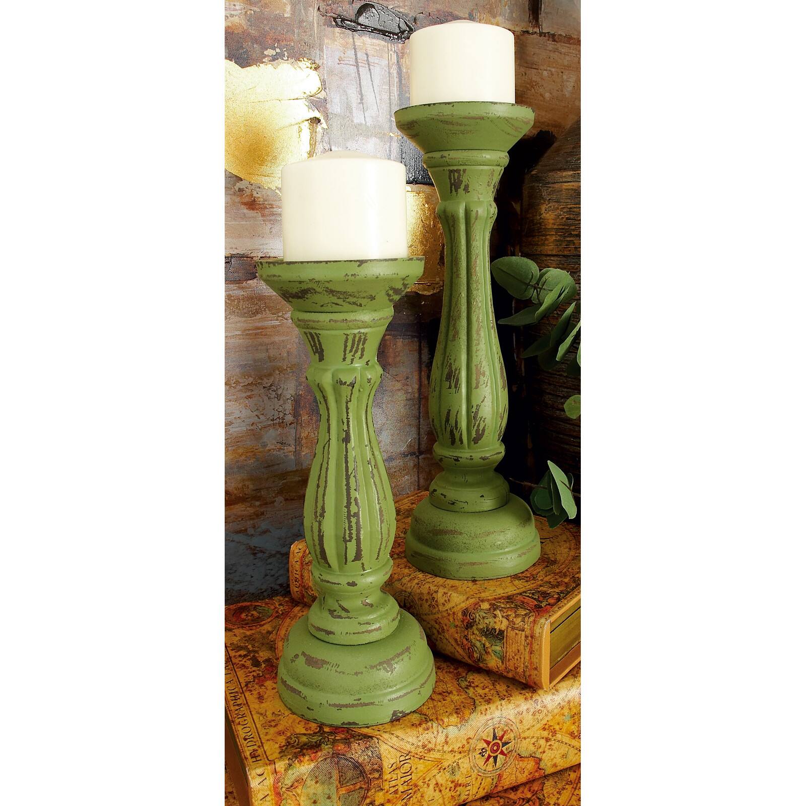 Green Wood Traditional Candle Holder Set, 3ct.
