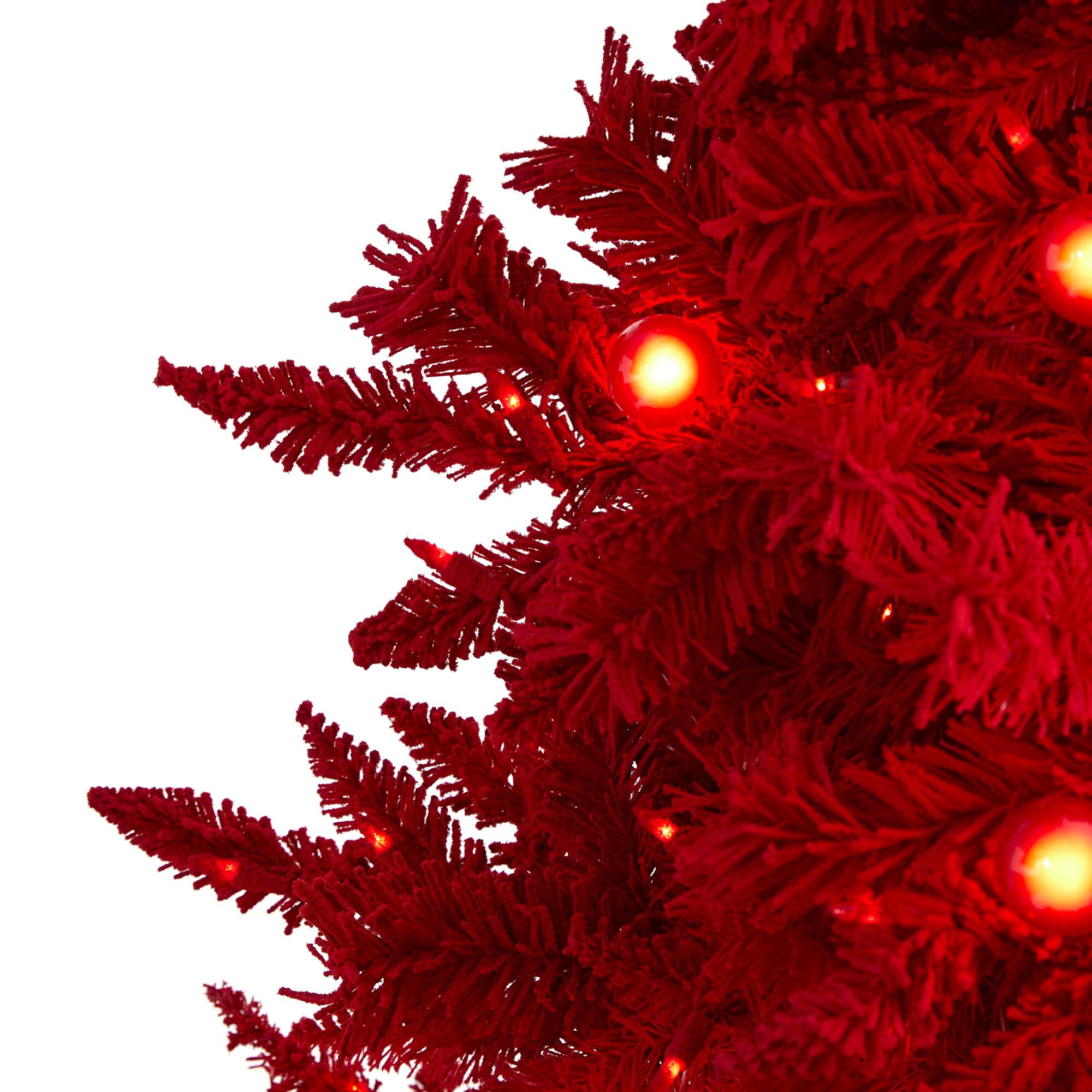 6ft. Pre-Lit Red Fraser Fir Artificial Christmas Tree, Red Lights