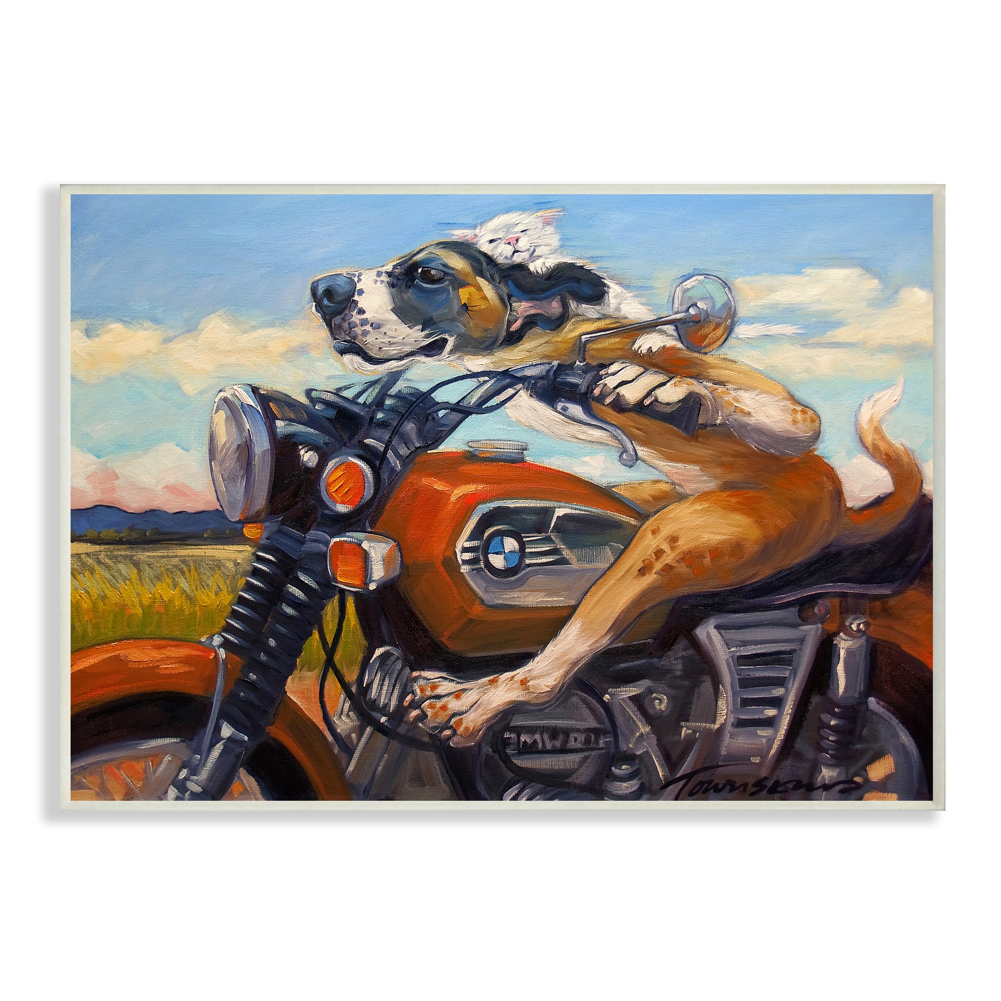 Stupell Industries Dog And Cat on a  Red Motorcycle Road Trip Painting Wall Plaque