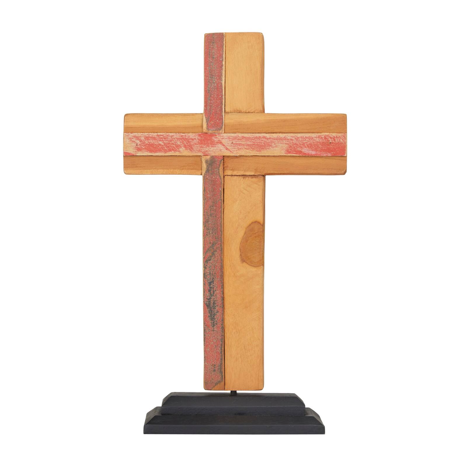 18" Brown Wood Modern Cross Sculpture