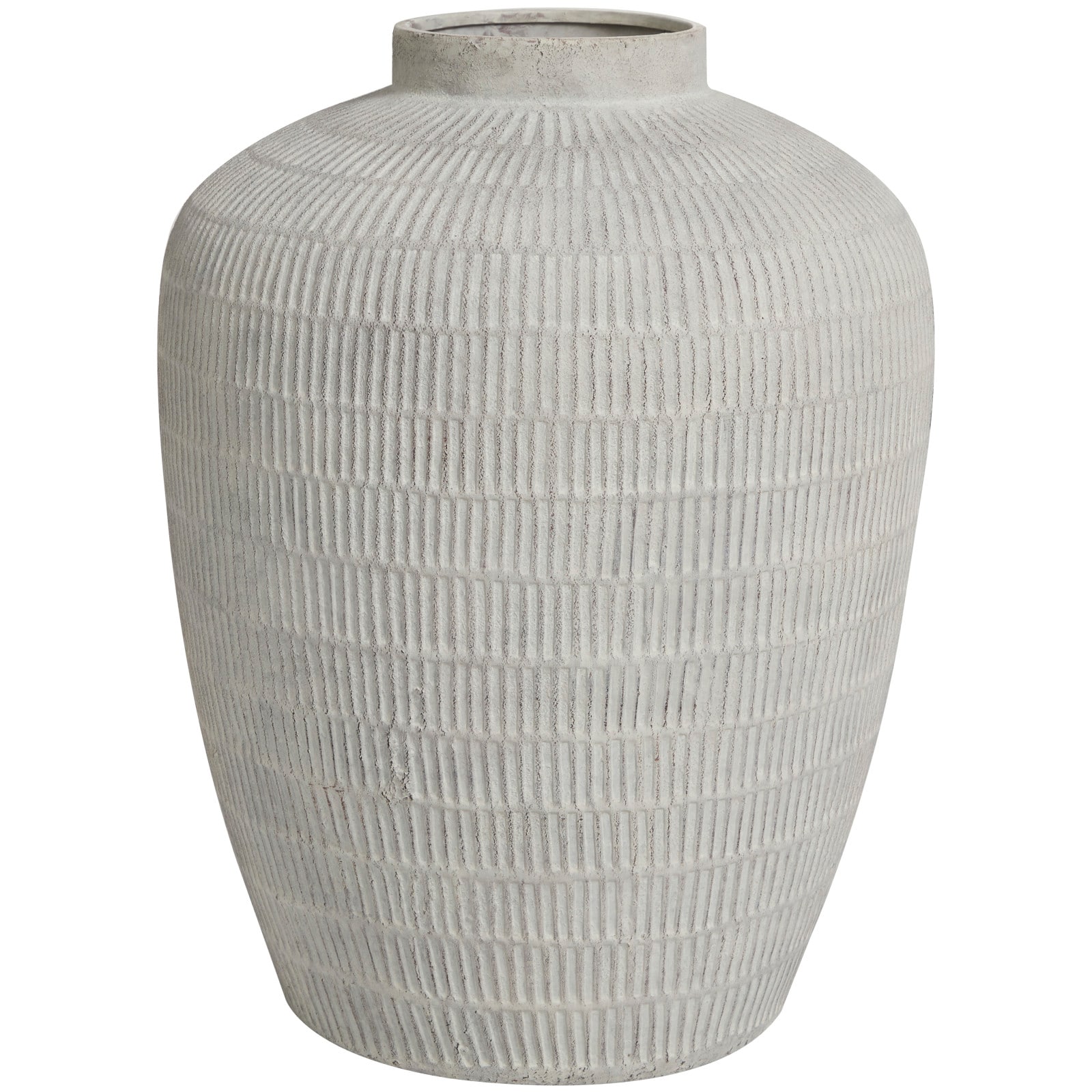 Cream Ceramic Textured Vase with Linear Pattern