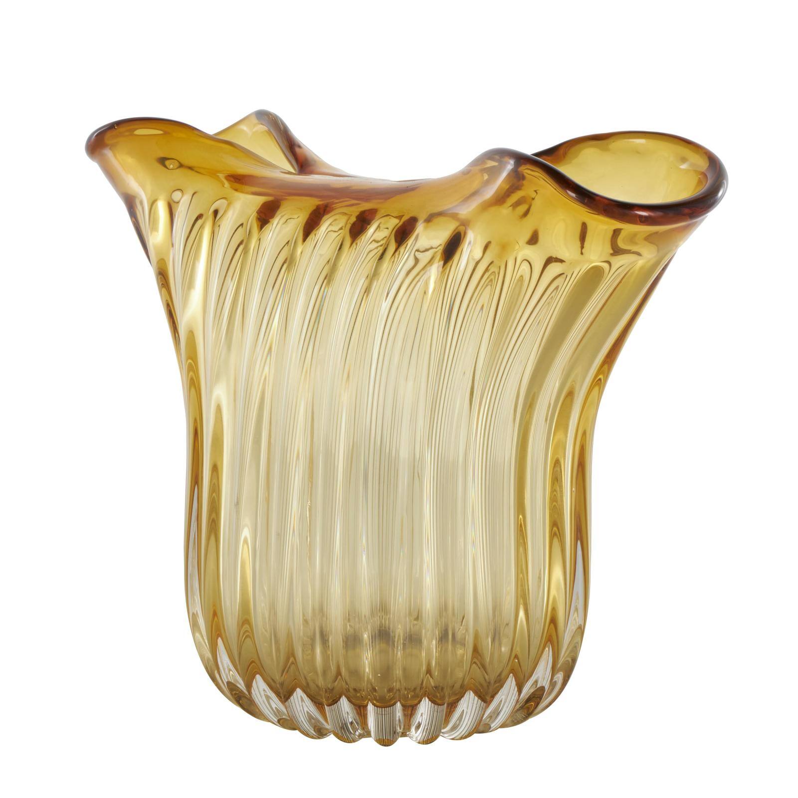14&#x22; Orange Glass Ribbed Ombre Vase with Folded Curve Opening