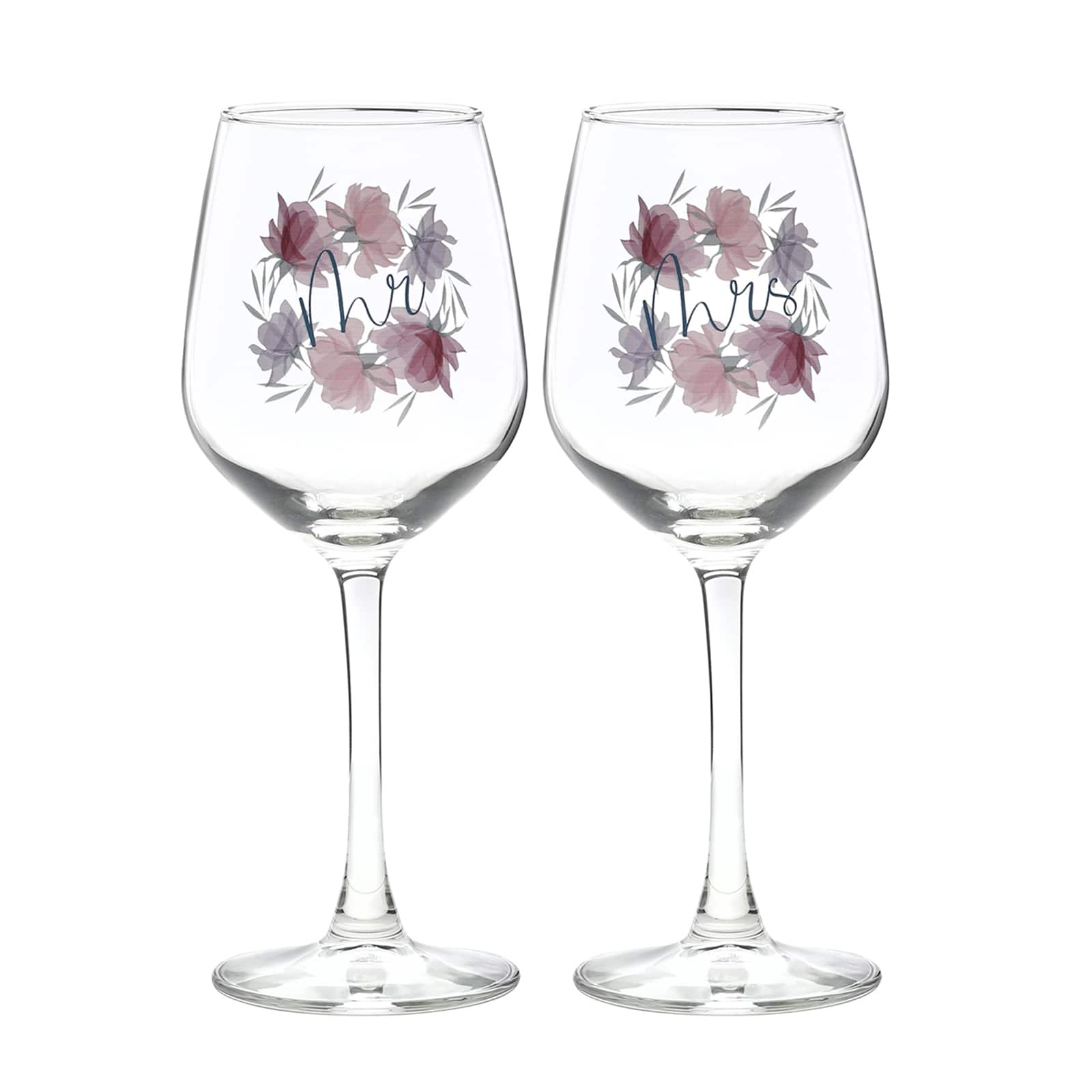 12oz. Mr. &#x26; Mrs. Floral Wine Glass Set