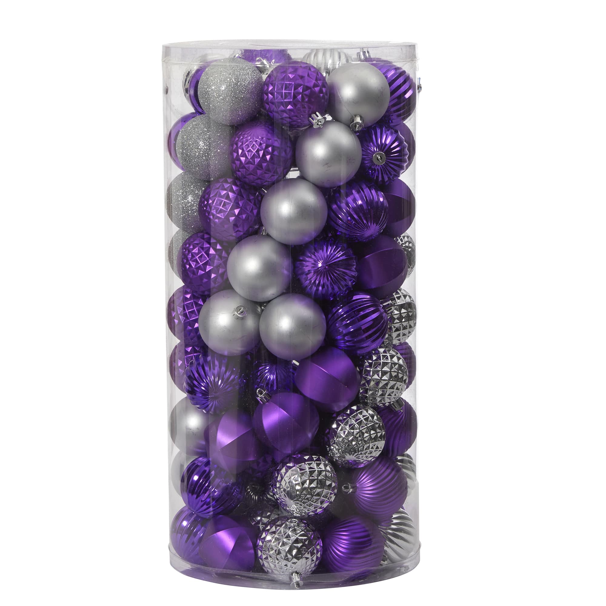 101ct. 2&#x22; Purple &#x26; Silver Shatterproof Ball Ornaments