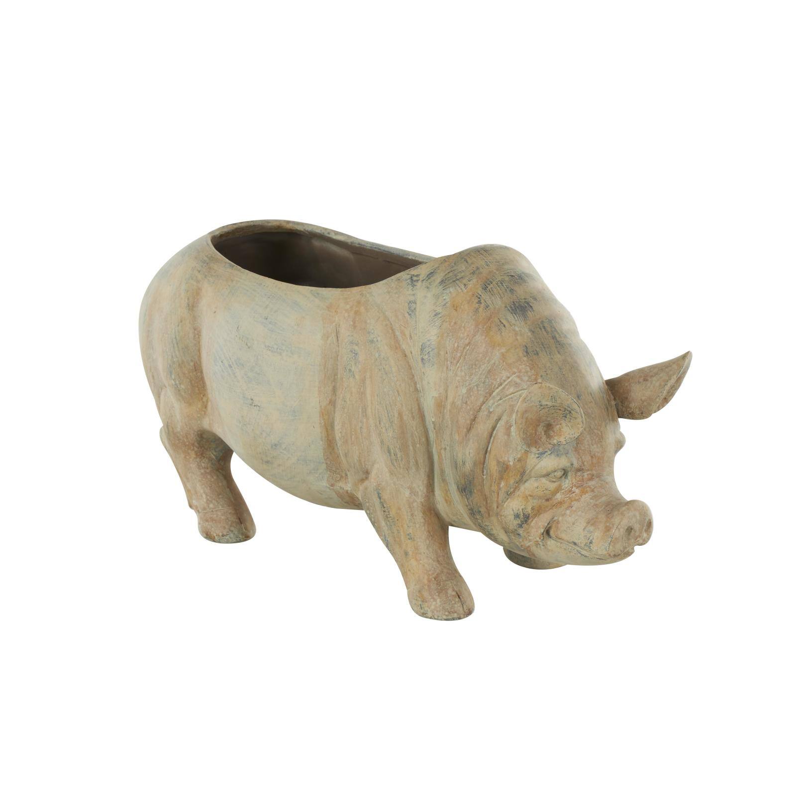 16&#x22; Distressed Light Brown Pig Planter