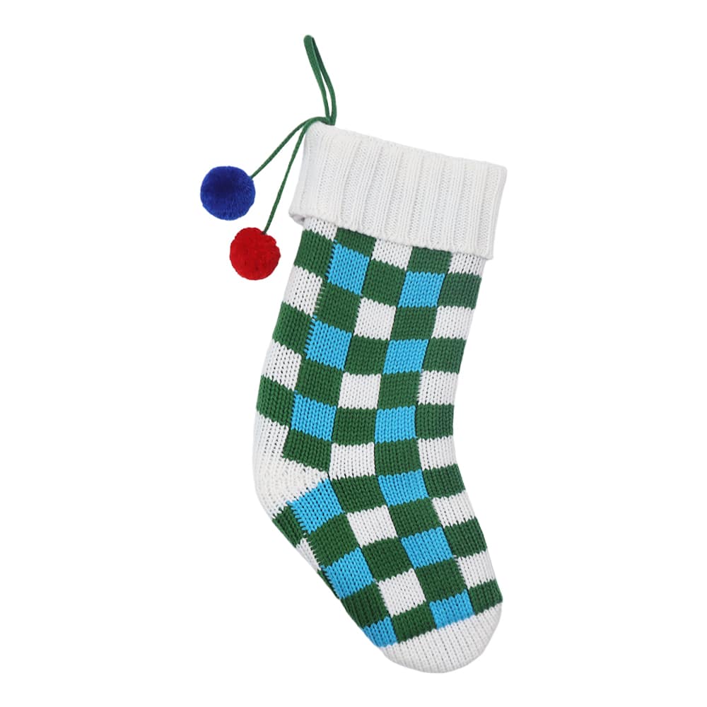 18.5&#x22; Green &#x26; Blue Checker Knit Stocking by Ashland&#xAE;
