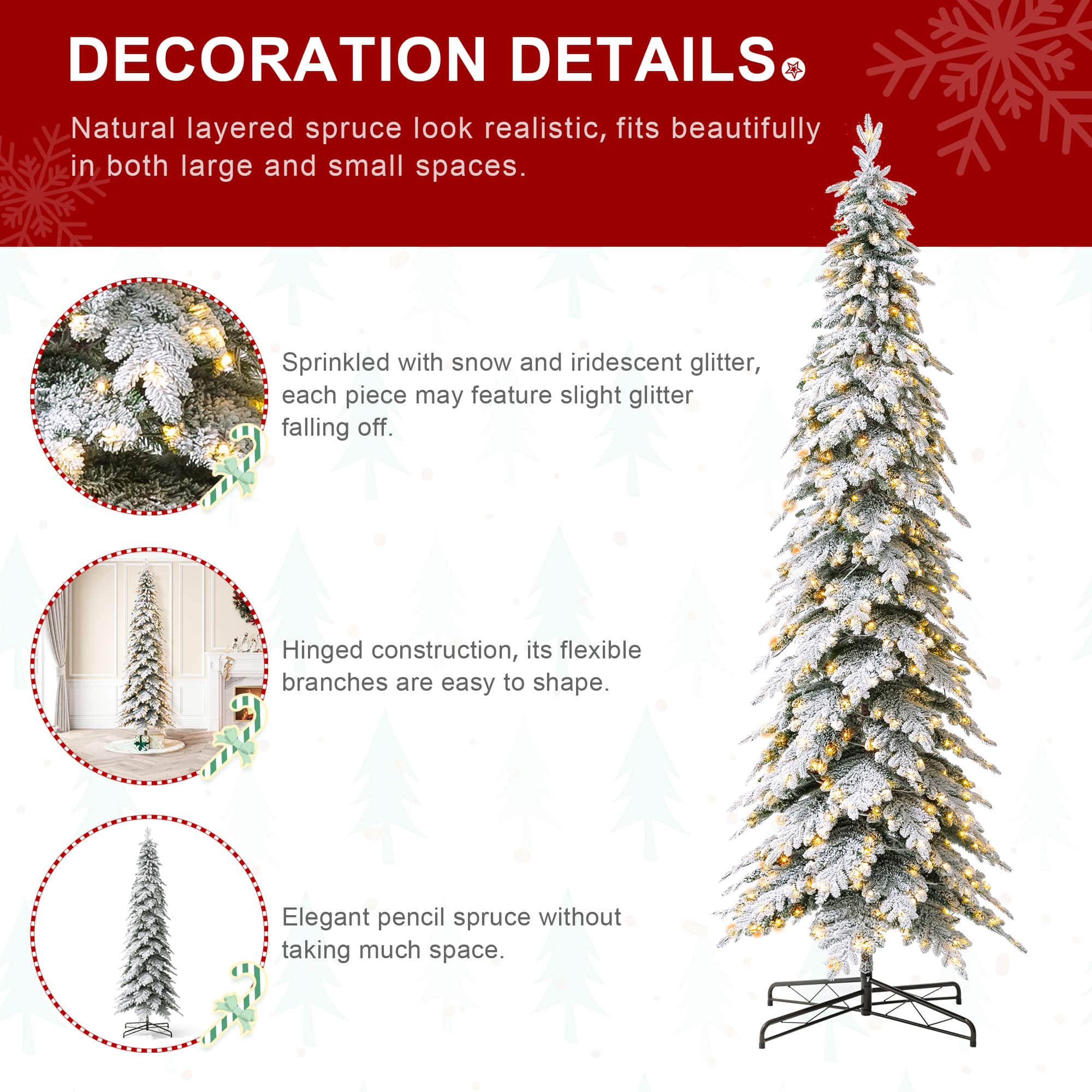 11ft. Pre-Lit Flocked Spruce Artificial Christmas Tree, Warm White Lights