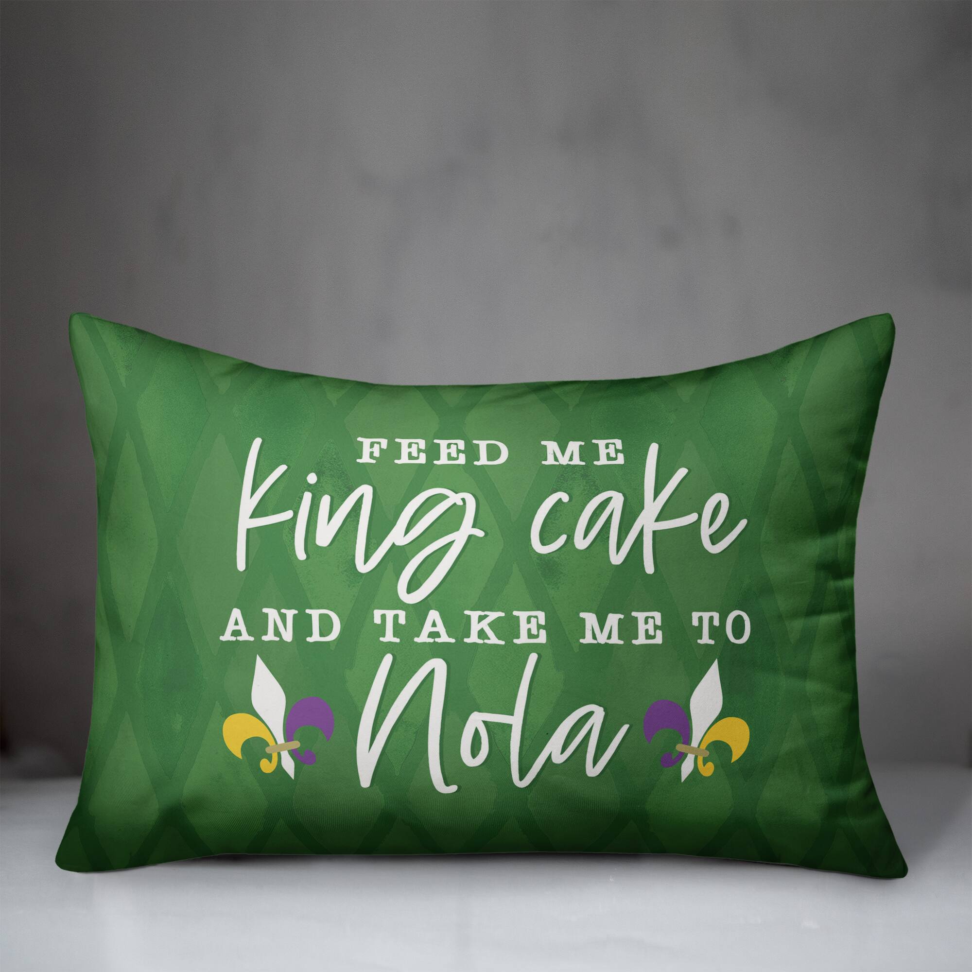 Feed Me King Cake Mardi Gras Throw Pillow