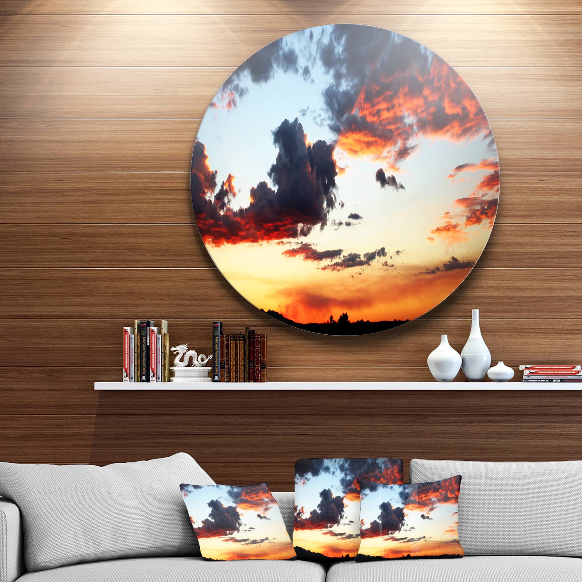 Designart - Blazing Sky with Clouds Panorama&#x27; Extra Large Seascape Metal Wall Decor