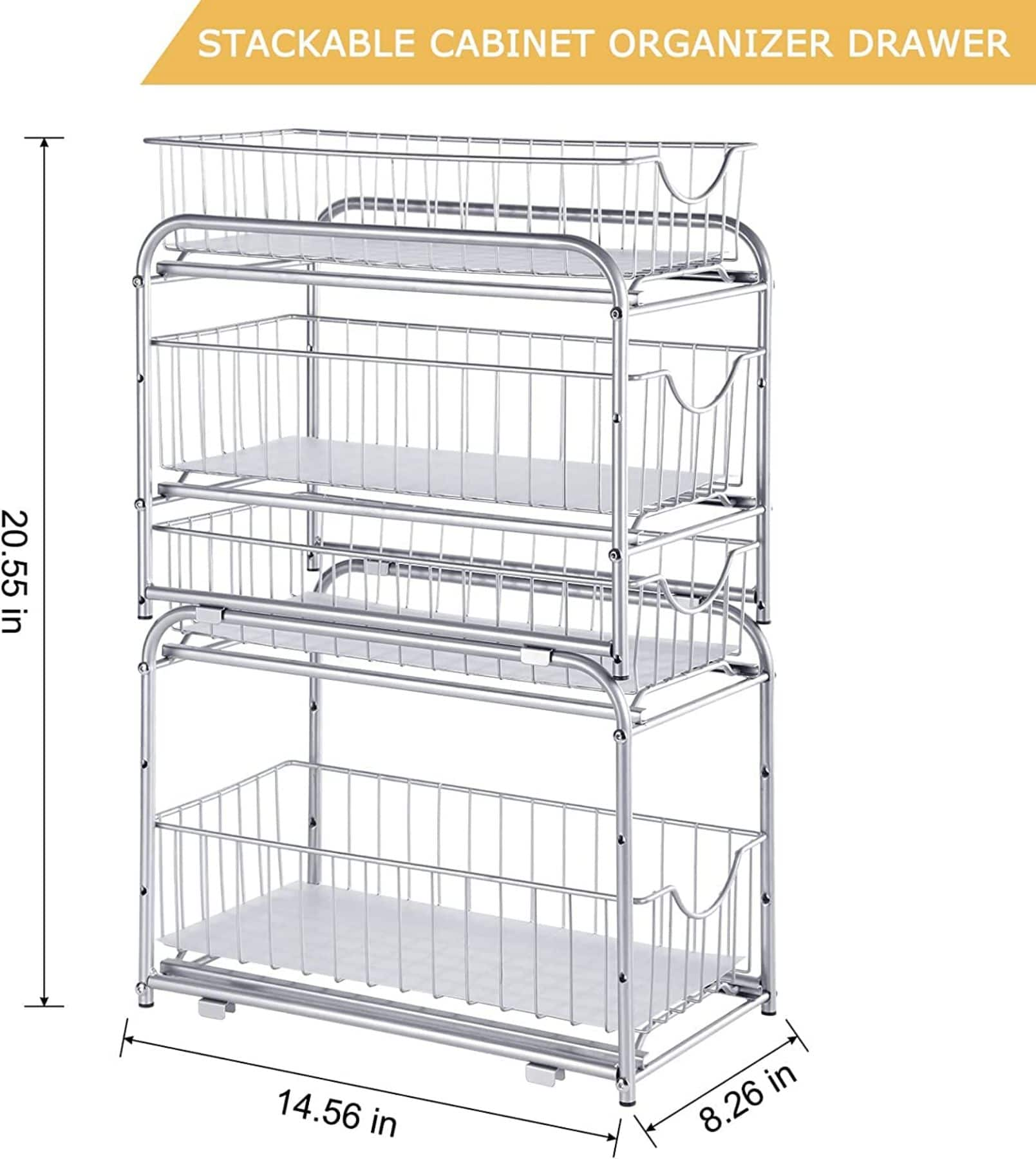 NEX&#x2122; Silver Stackable 2-Tier Cabinet Organizer with Sliding Drawer Set