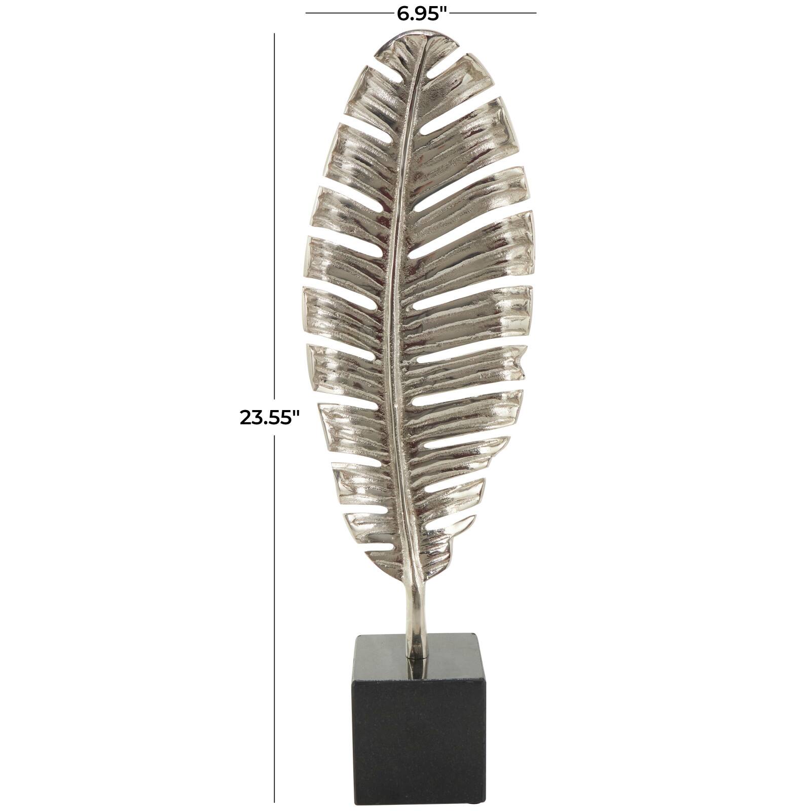24" Silver Aluminum Leaf Standing Sculpture with Black Marble Base